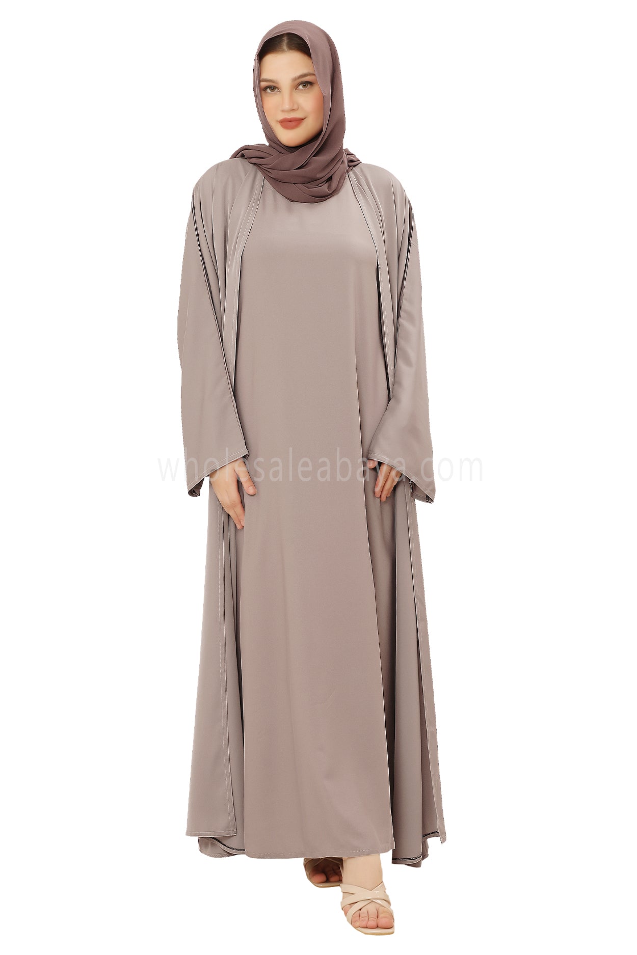 Front Open Nida Abaya With A Single Button 30051 Olive Green