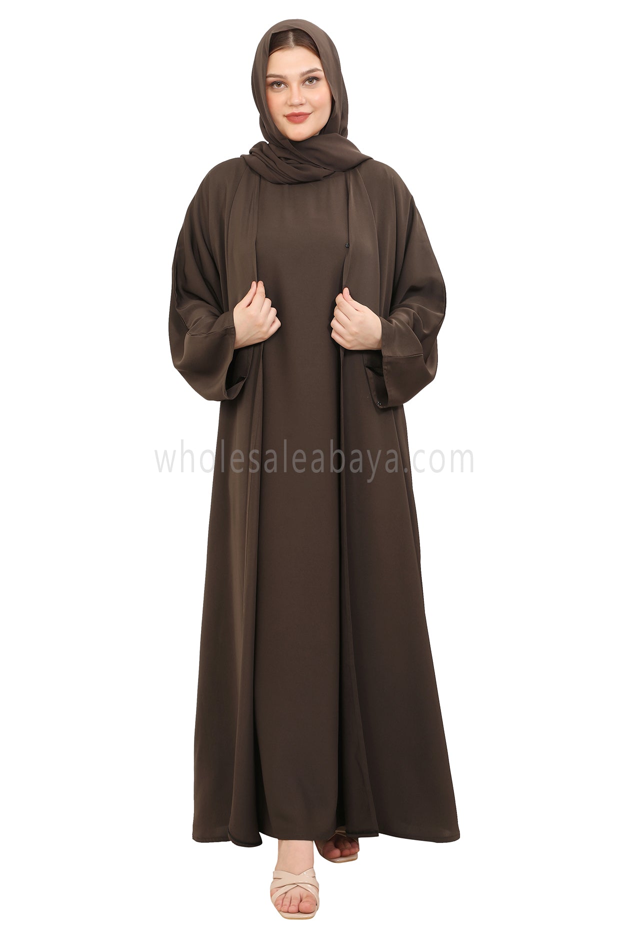 Front Open Nida Abaya With A Single Button 30051 Olive Green