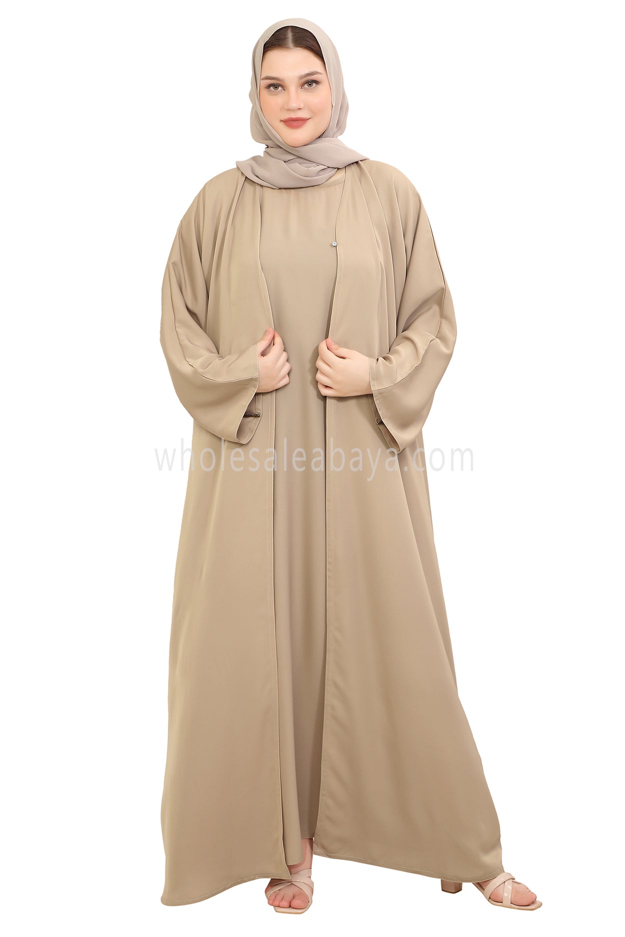 Front Open Nida Abaya With A Single Button 30051 Olive Green
