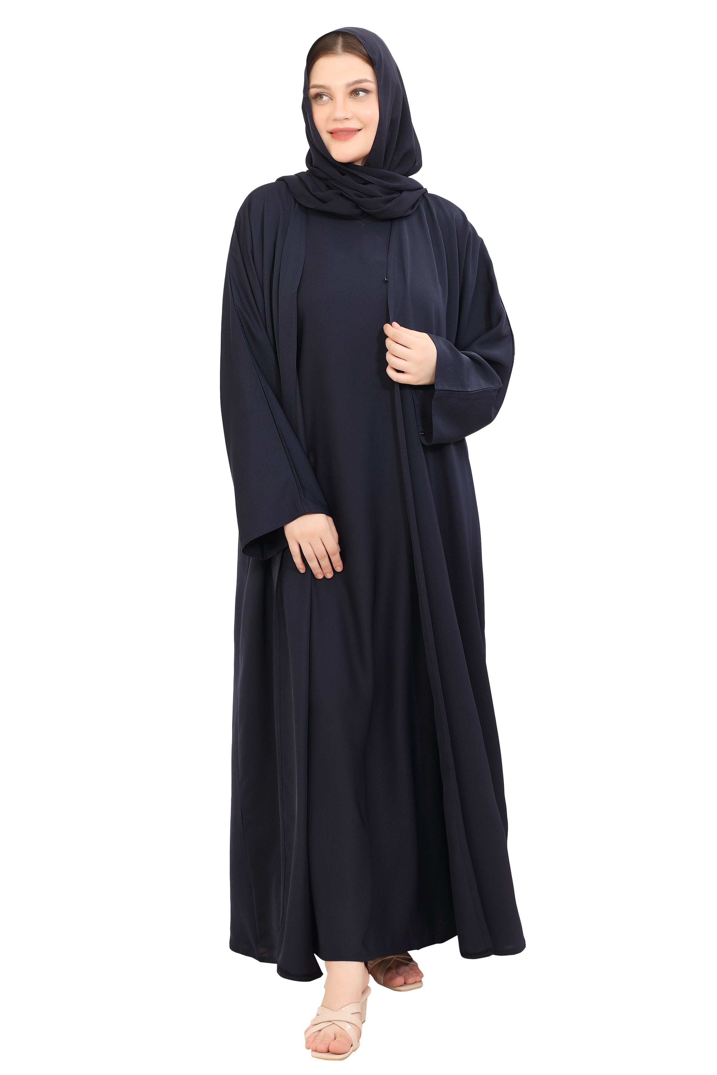 Front Open Nida Abaya With A Single Button 30051 Smokey Blue