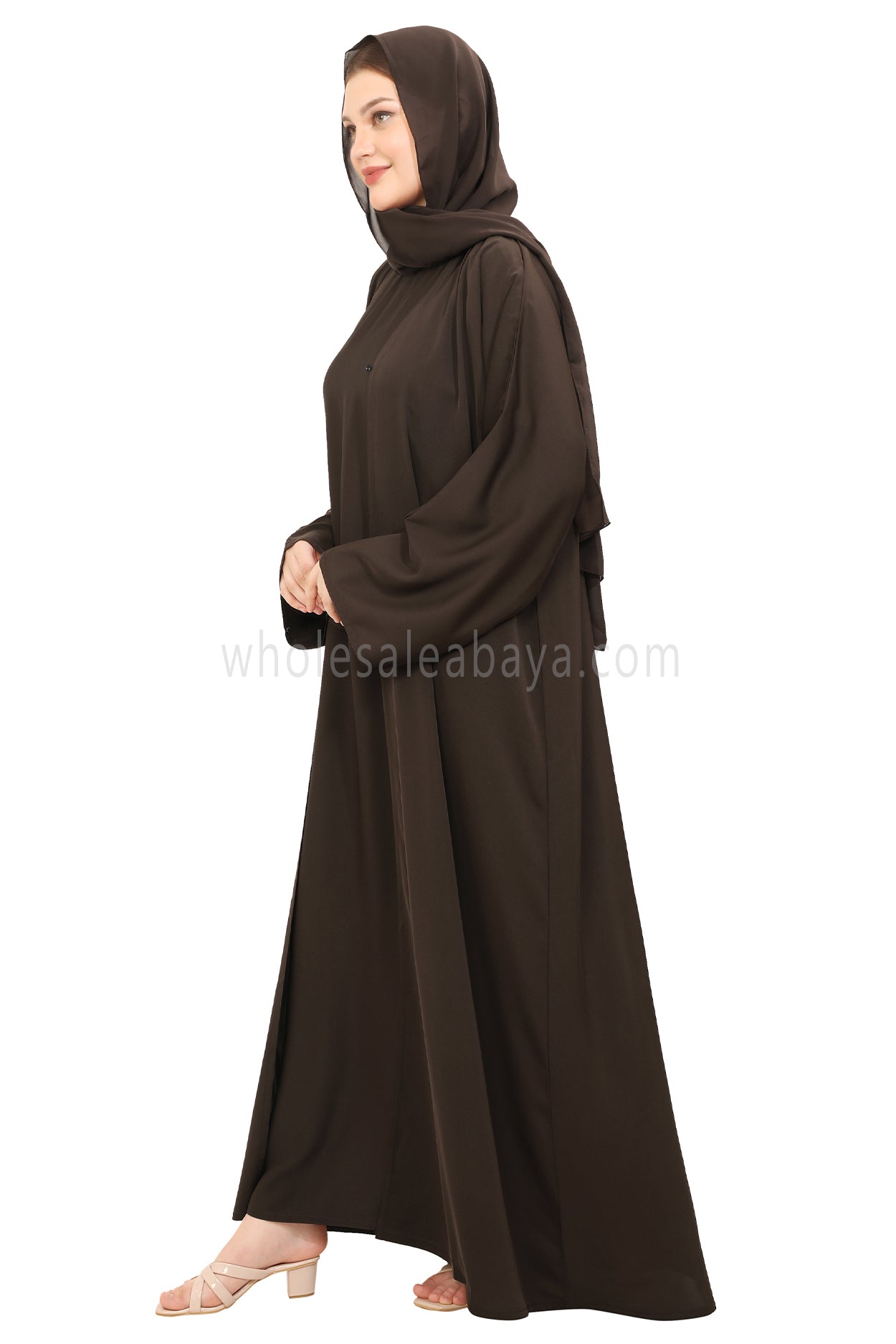 Front Open Nida Abaya With A Single Button 30051 Olive Green