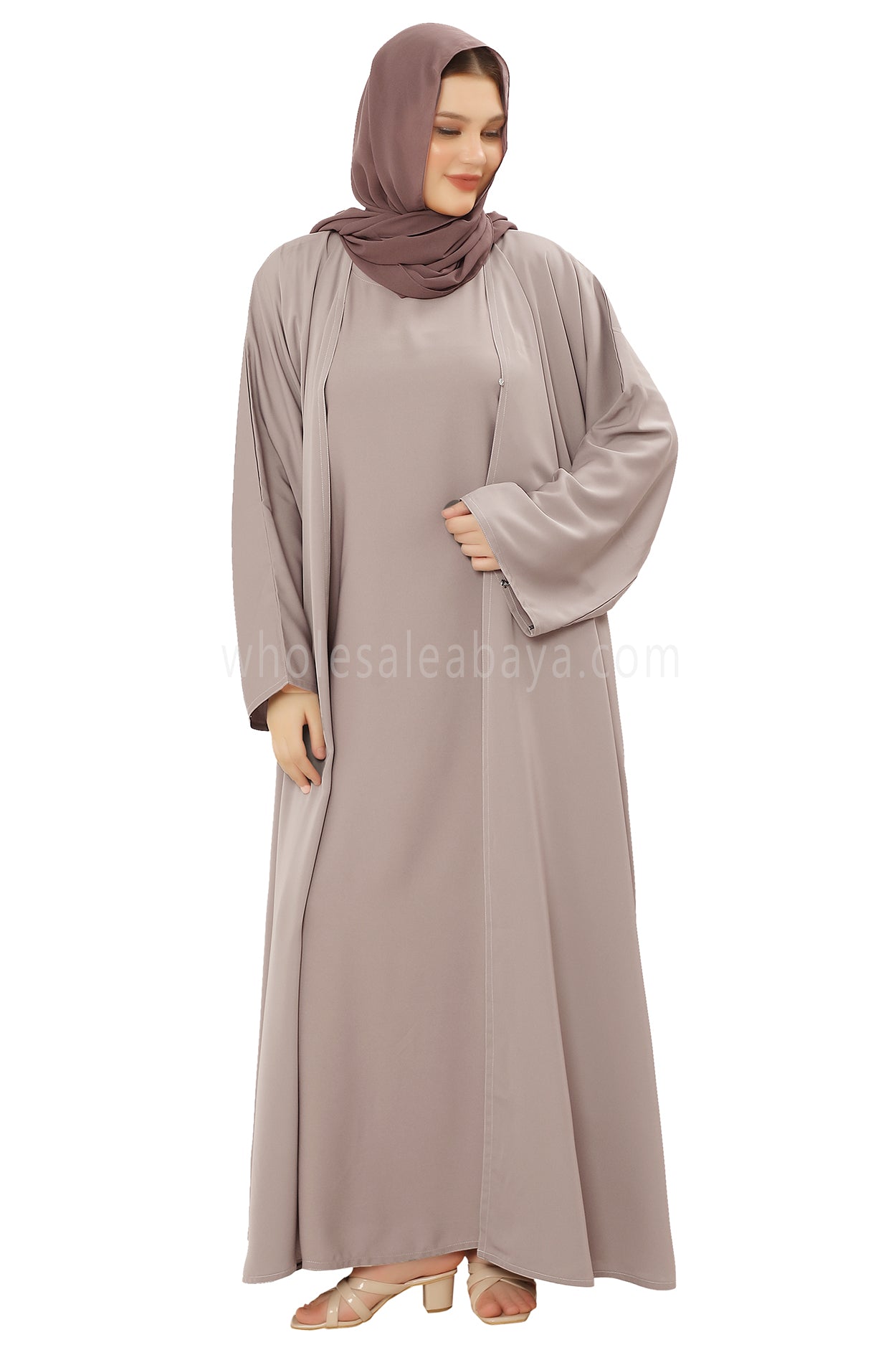 Front Open Nida Abaya With A Single Button 30051 Olive Green