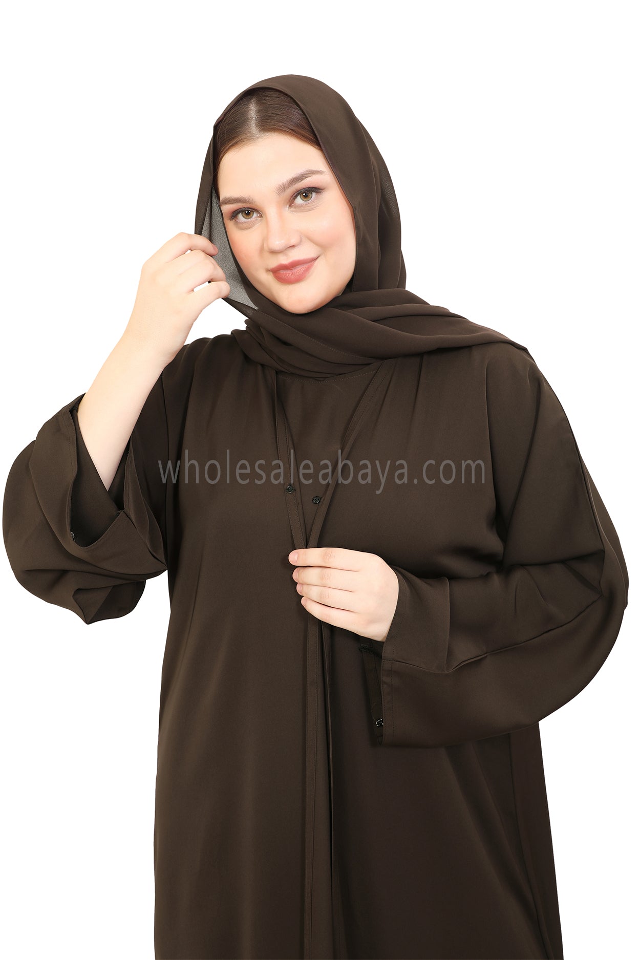 Front Open Nida Abaya With A Single Button 30051 Olive Green