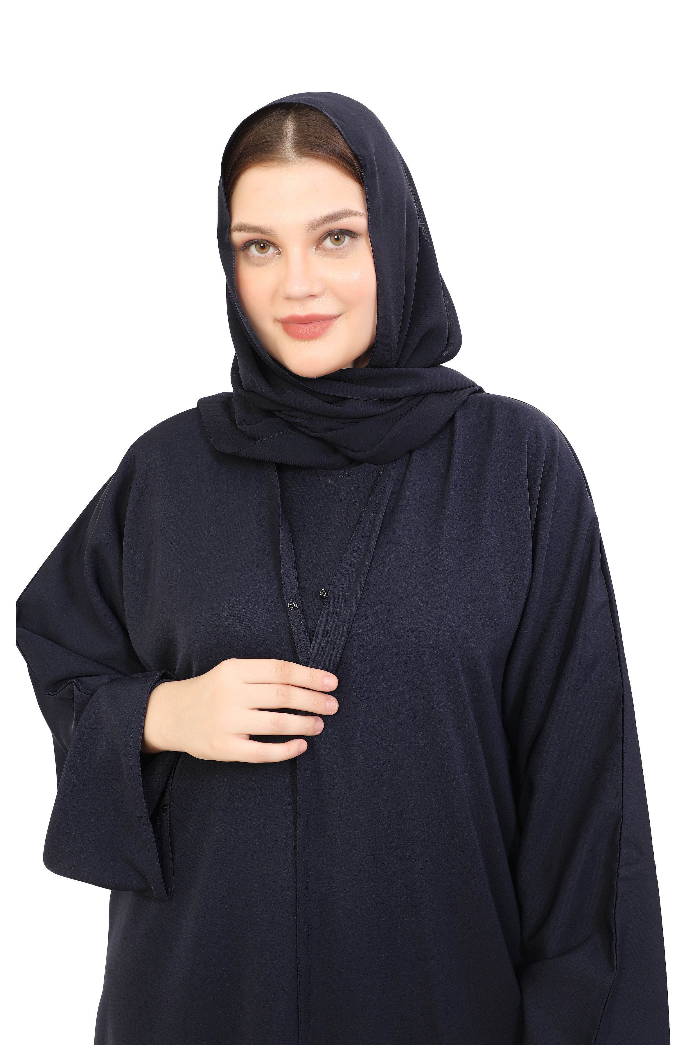 Front Open Nida Abaya With A Single Button 30051 Smokey Blue