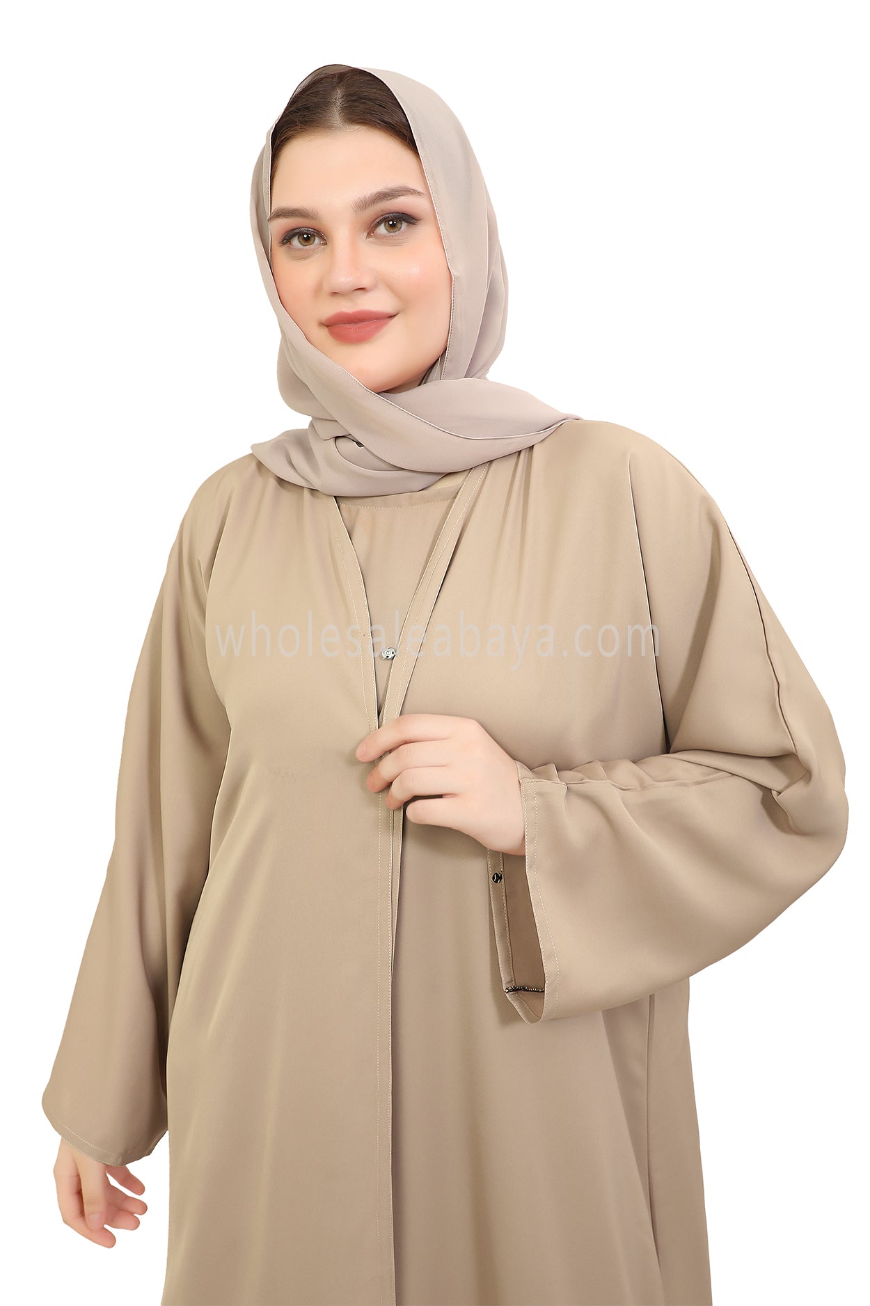 Front Open Nida Abaya With A Single Button 30051 Olive Green