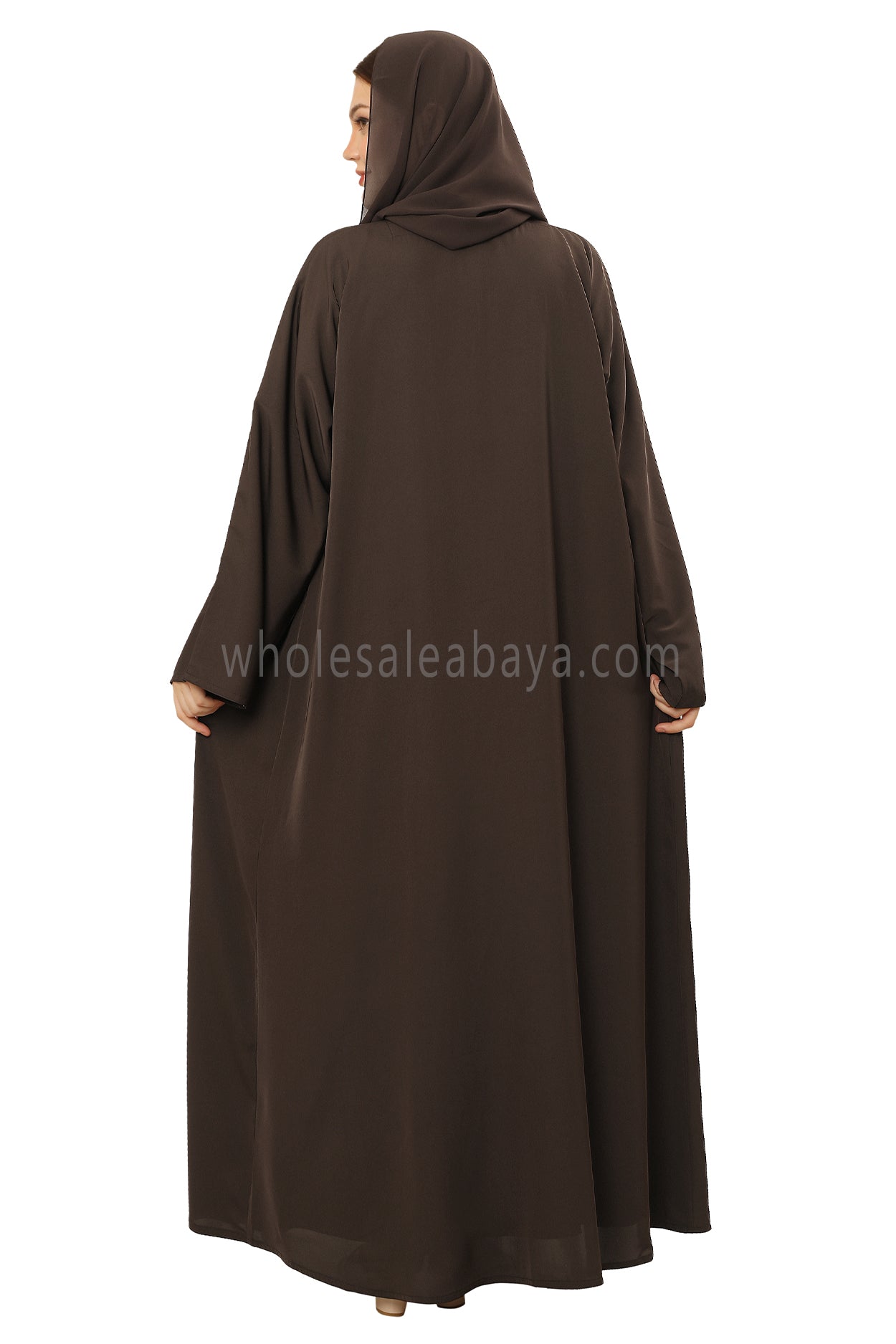 Front Open Nida Abaya With A Single Button 30051 Olive Green