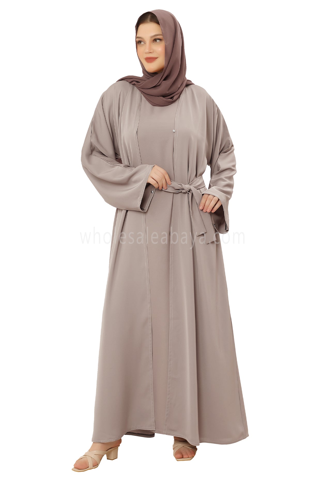 Front Open Nida Abaya With A Single Button 30051 Olive Green