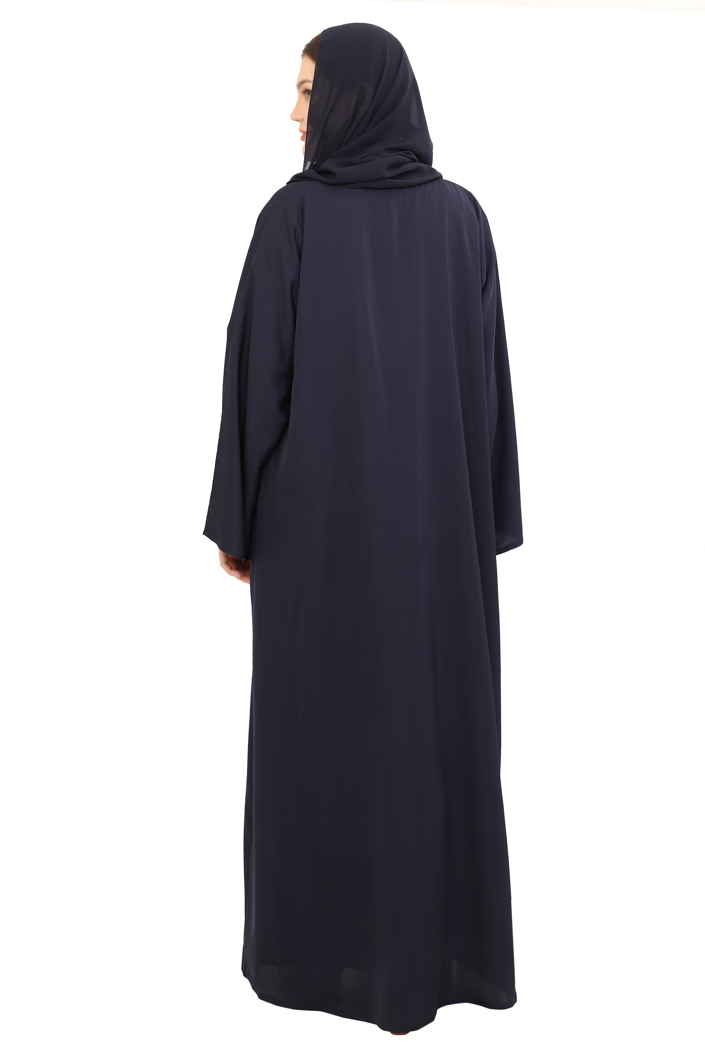 Front Open Nida Abaya With A Single Button 30051 Smokey Blue