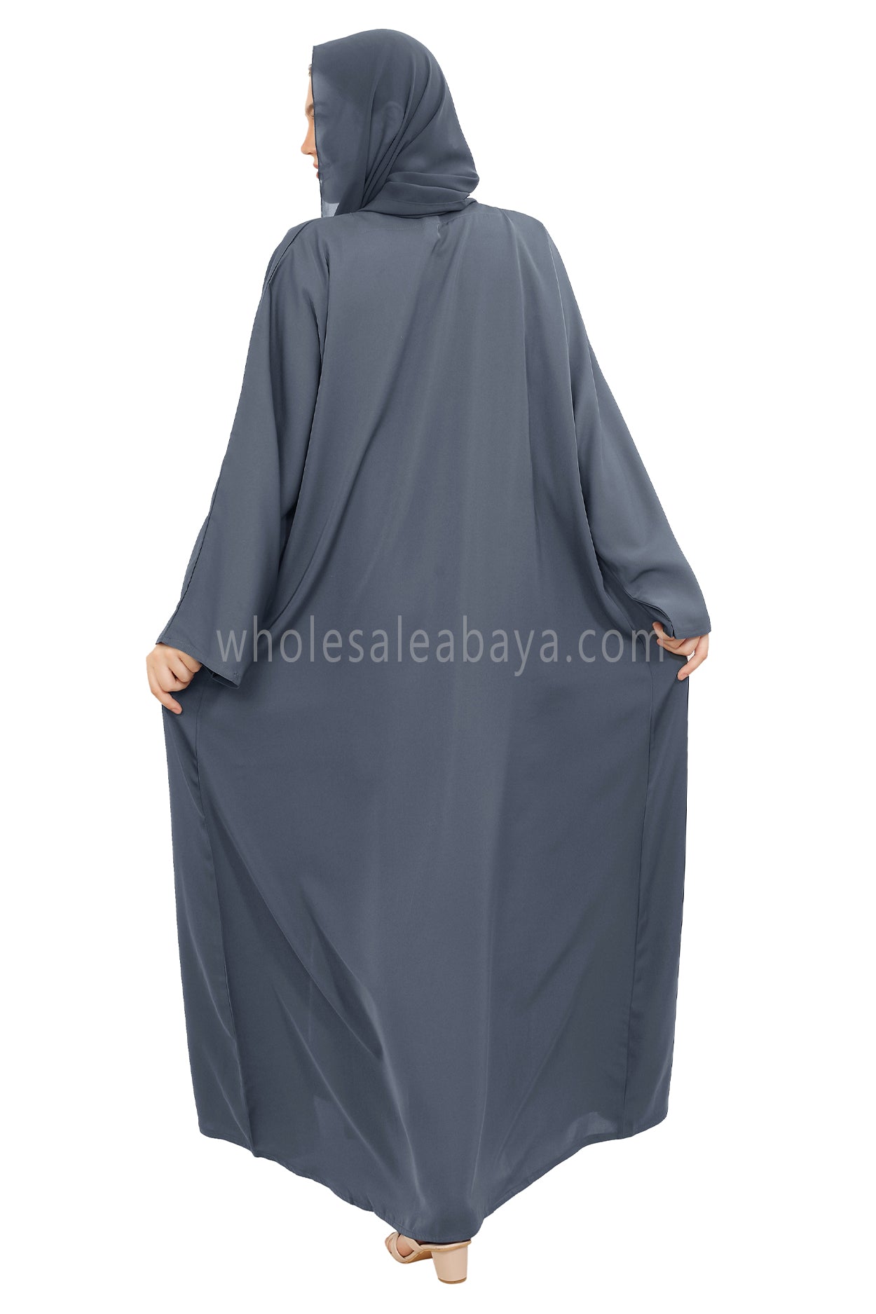Front Open Nida Abaya With A Single Button 30051 Olive Green