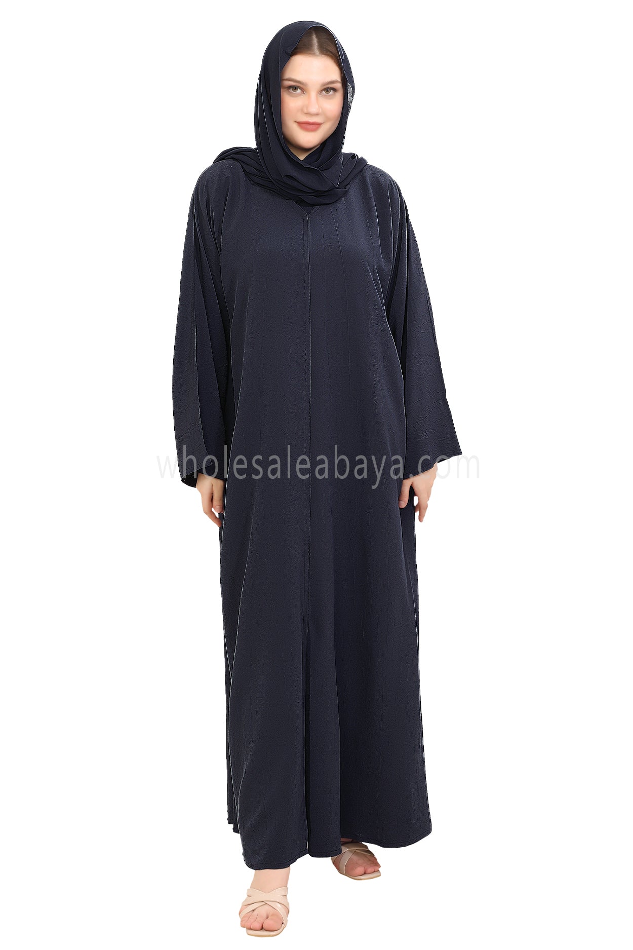 Front Open Abaya with Buttons Closure in Arwa Crush Crepe 30051 Smokey Blue