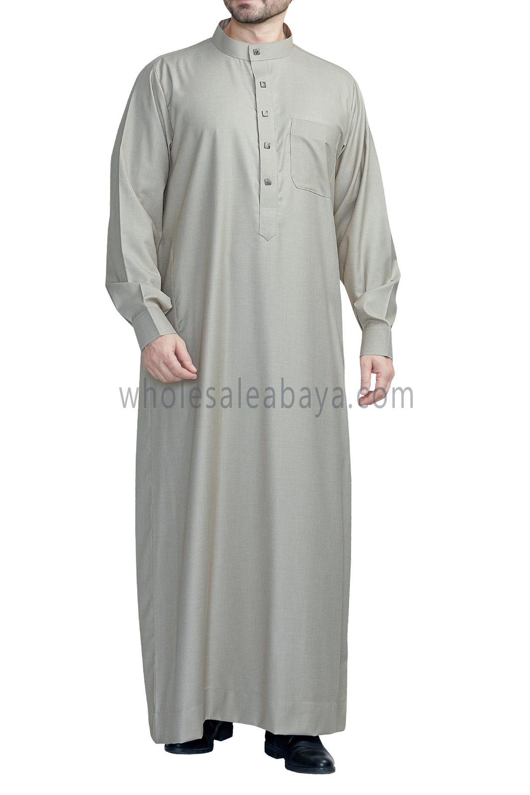 Plain Collar Thoube With Designer Button Stone Beige