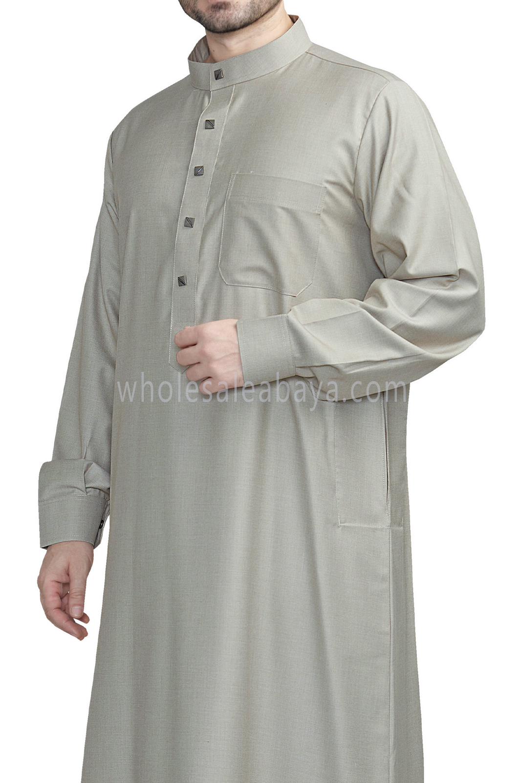 Plain Collar Thoube With Designer Button Stone Beige