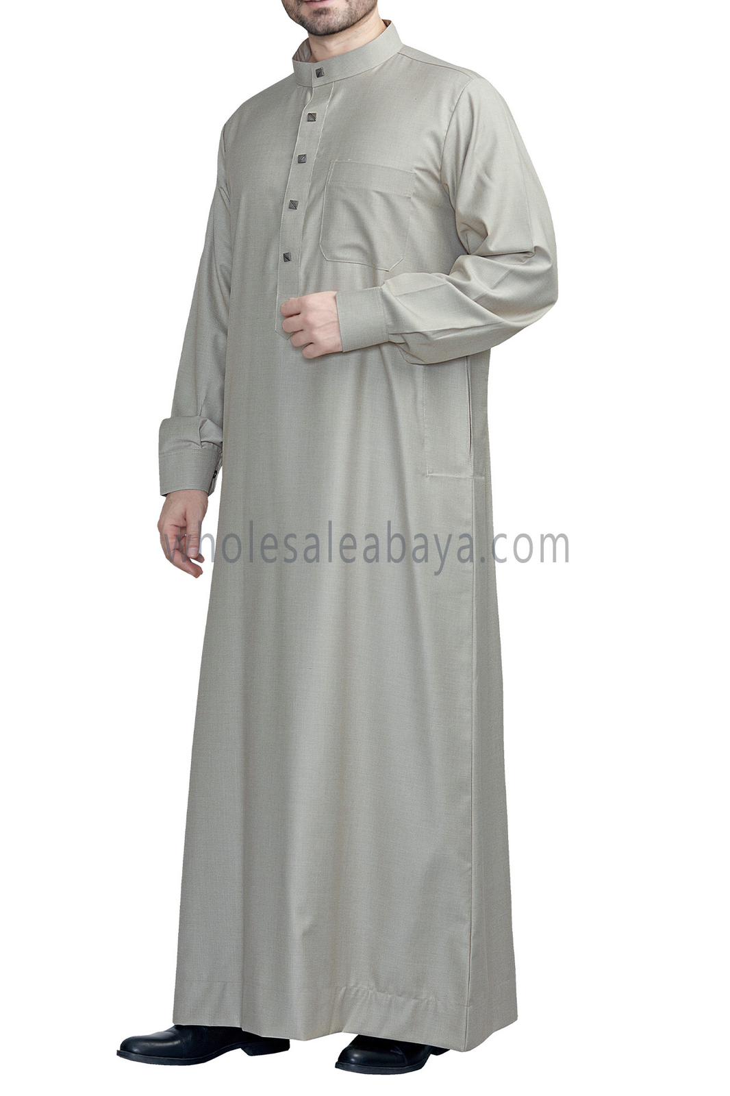 Plain Collar Thoube With Designer Button Stone Beige