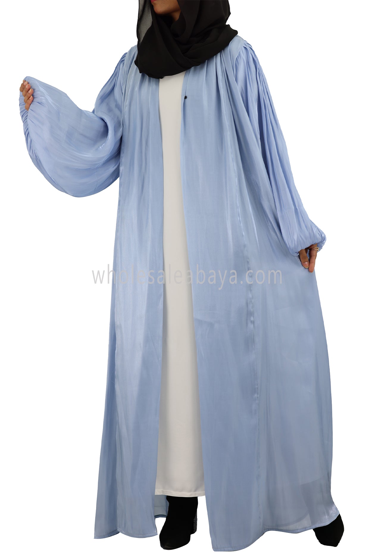 Women's Premium Organza Abaya With Balloon Sleeves Aspiring Blue