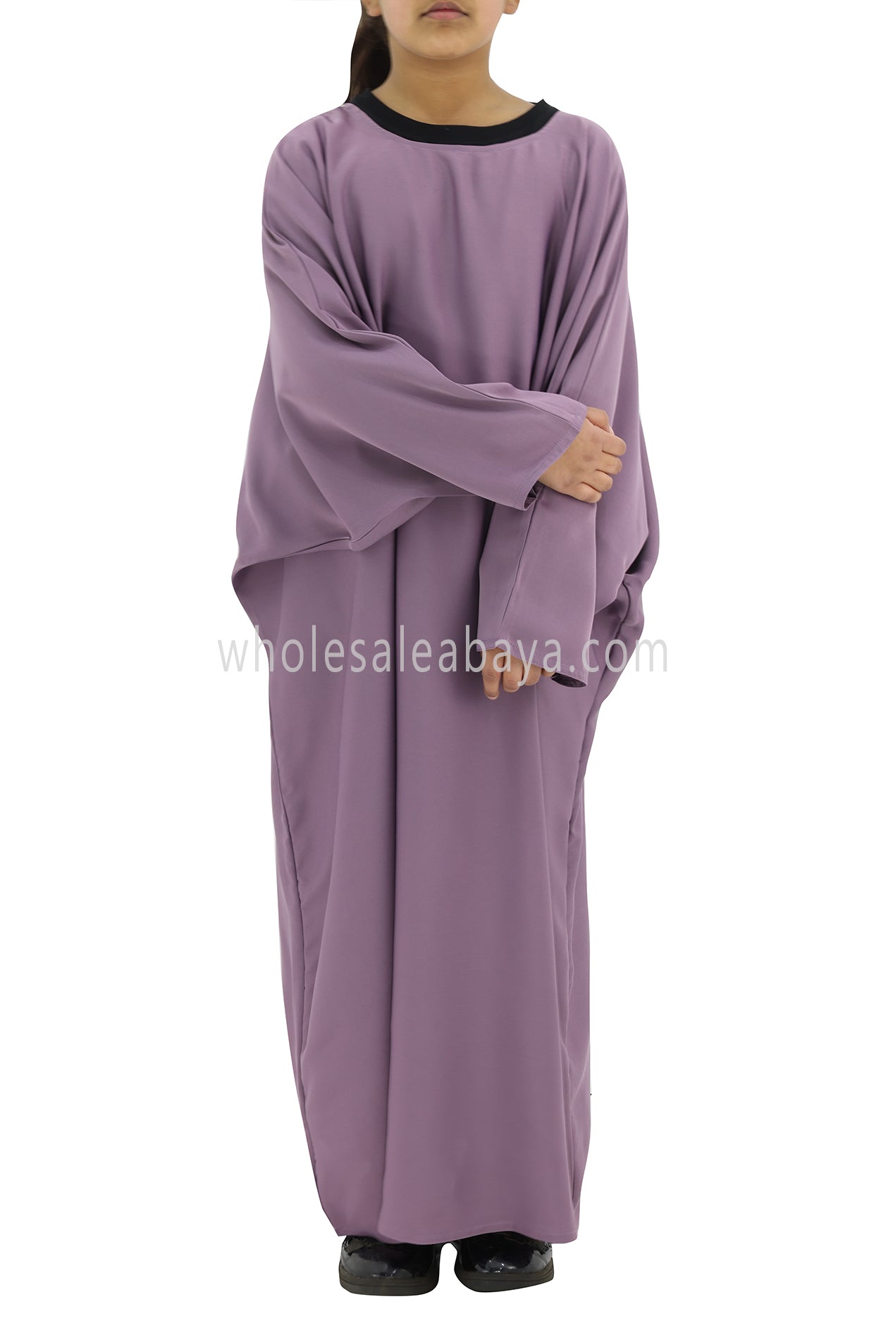 Girls PLain Closed Butterfly Abaya Purple