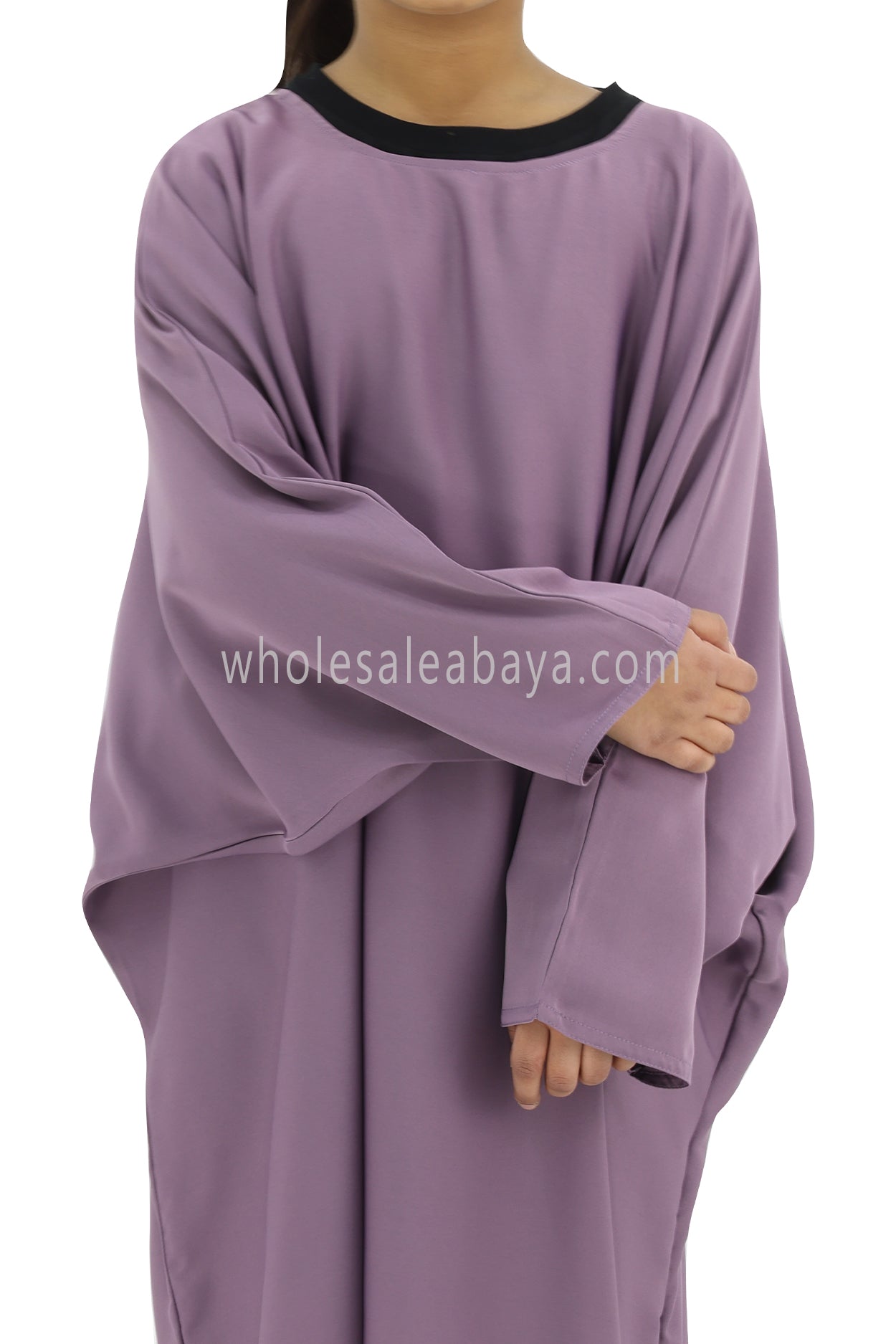 Girls PLain Closed Butterfly Abaya Purple