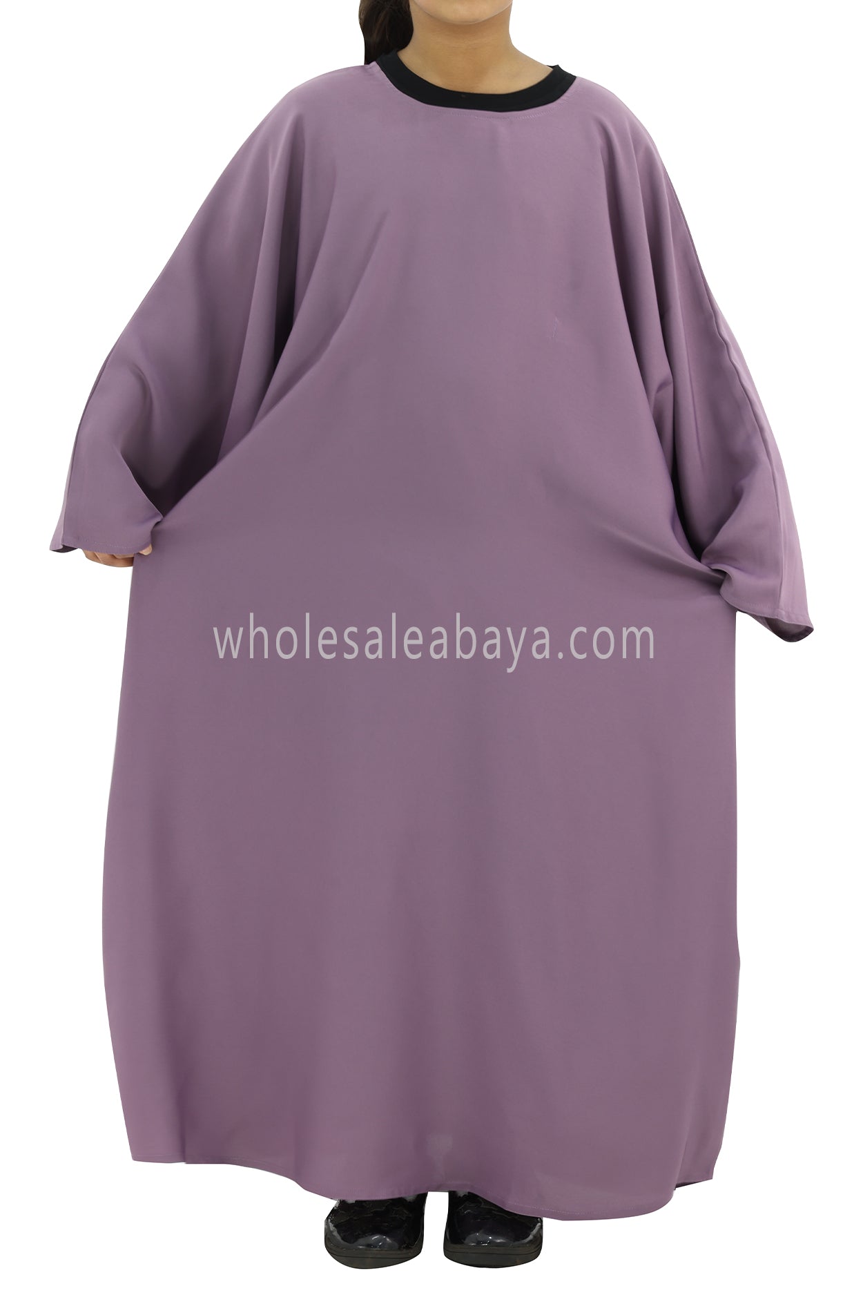 Girls PLain Closed Butterfly Abaya Purple