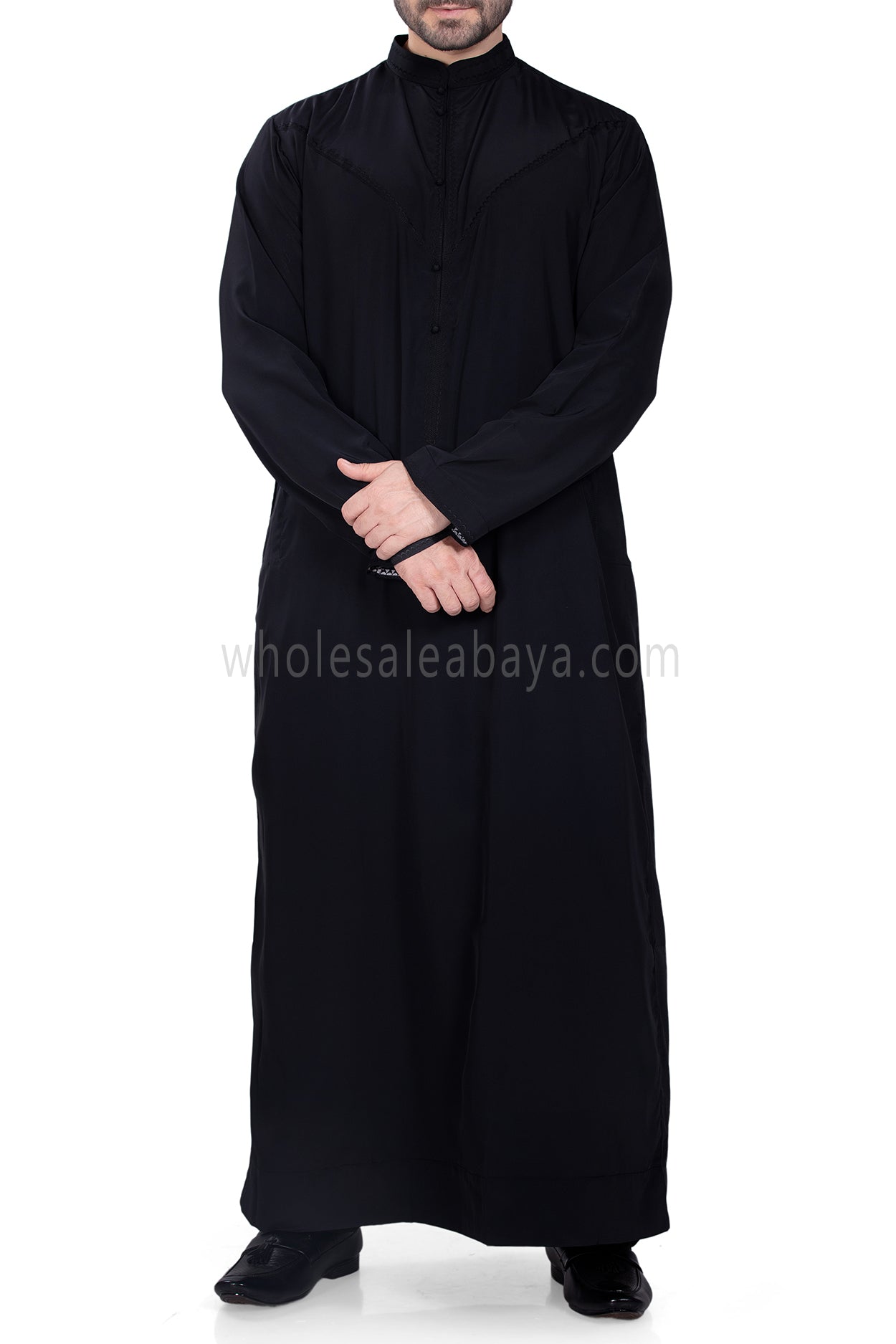 Premium Bahraini Style Men's Collar Thoube Black