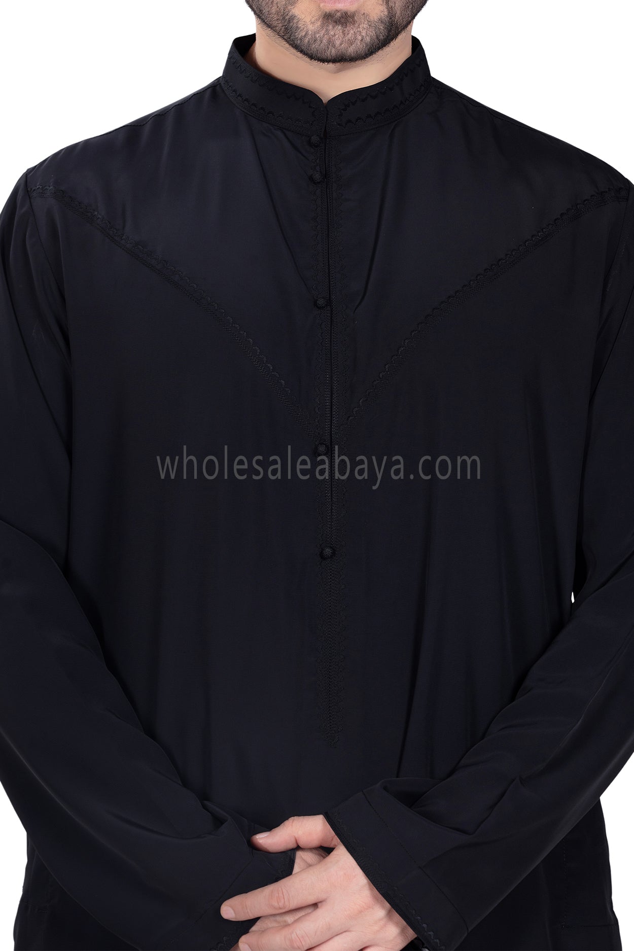 Premium Bahraini Style Men's Collar Thoube Black
