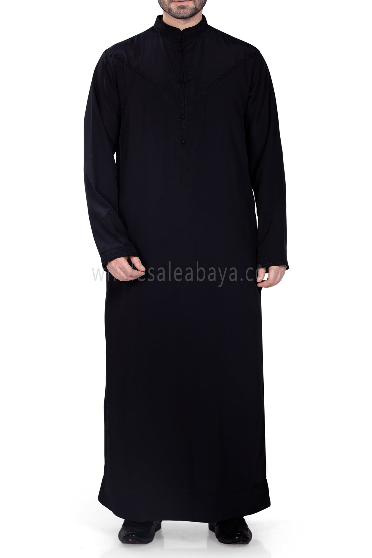 Premium Bahraini Style Men's Collar Thoube Black