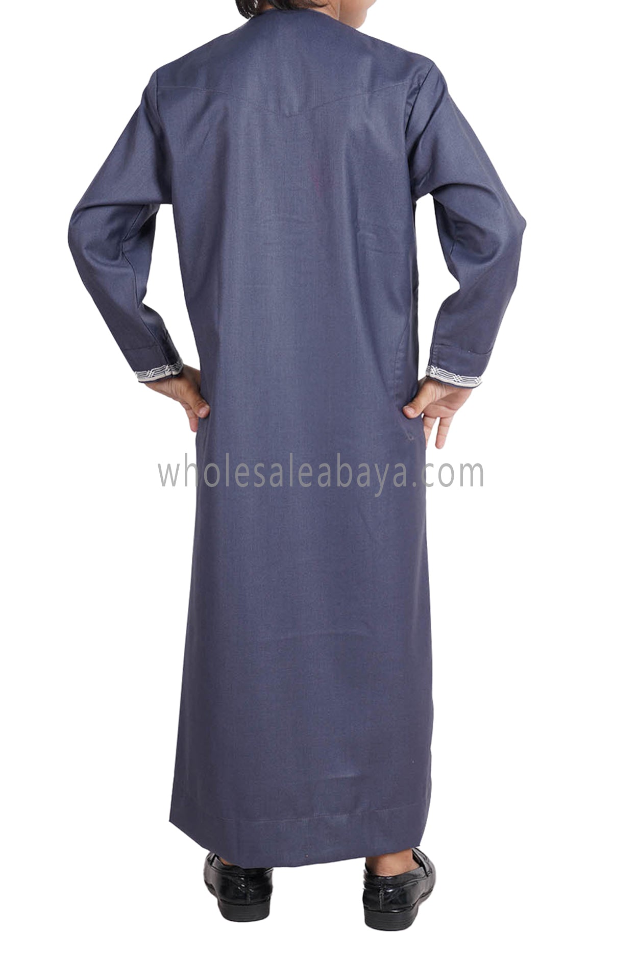 Boy's Omani Thoube With Designer Embroidery and Tassel Blue Grey