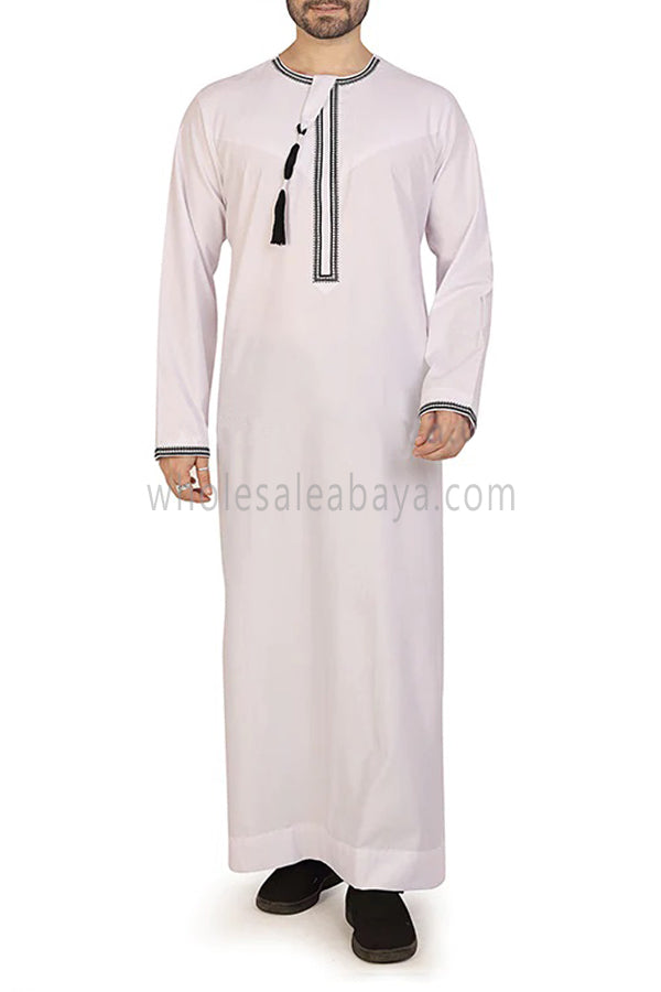 Men's Omani Thoube with Embroidery and Designer Tassel White
