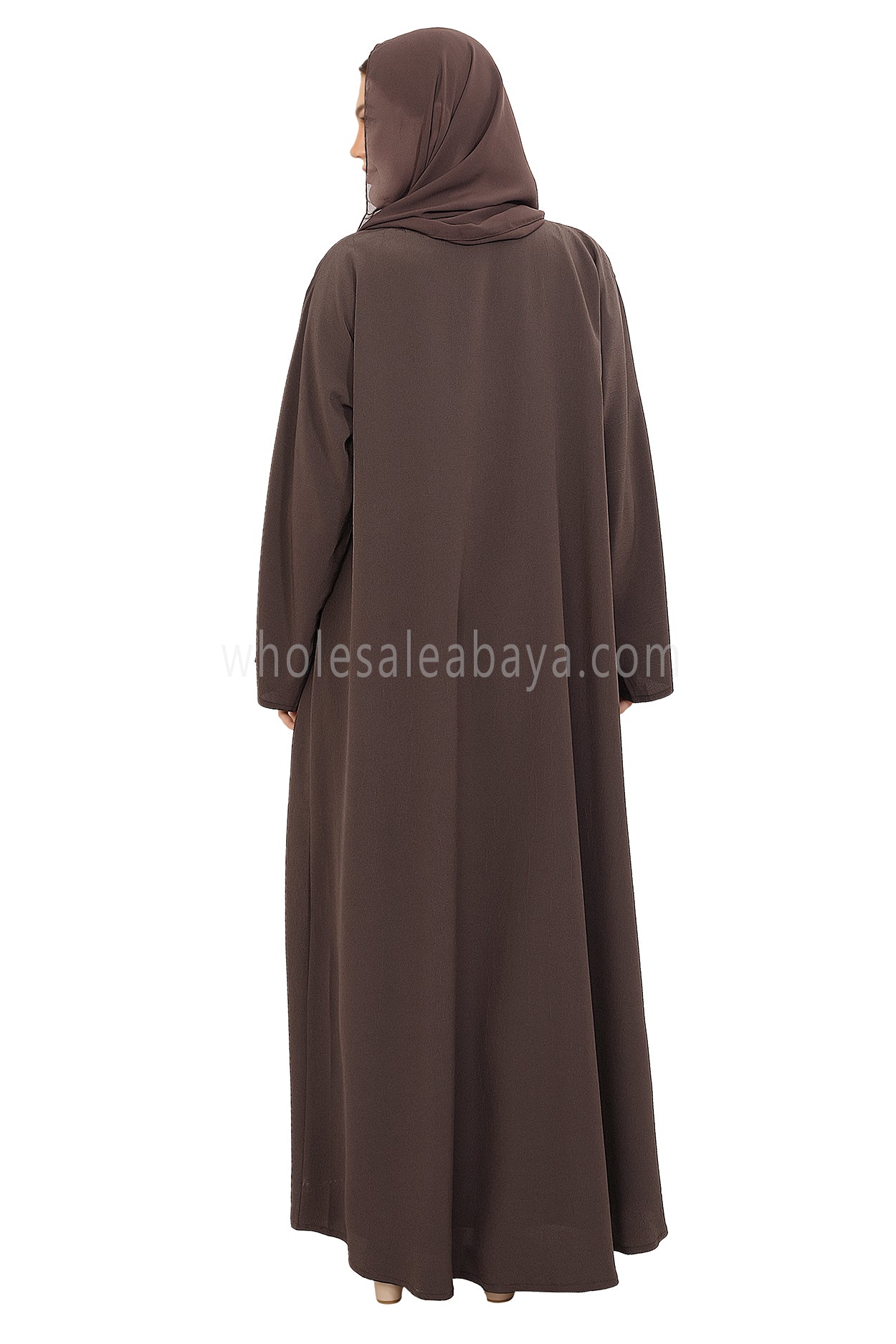 Front Open Abaya with Buttons Closure in Arwa Crush Crepe 30051 Chocolate Brown