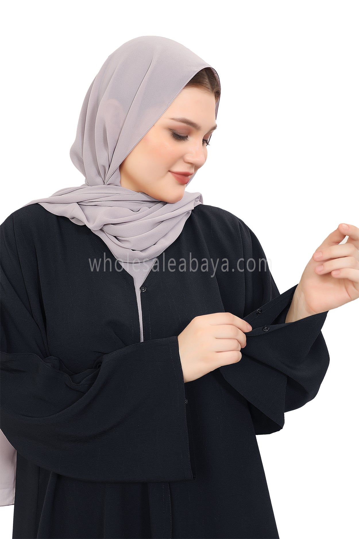 Front Open Abaya with Buttons Closure in Arwa Crush Crepe 30051 Midnight Dark