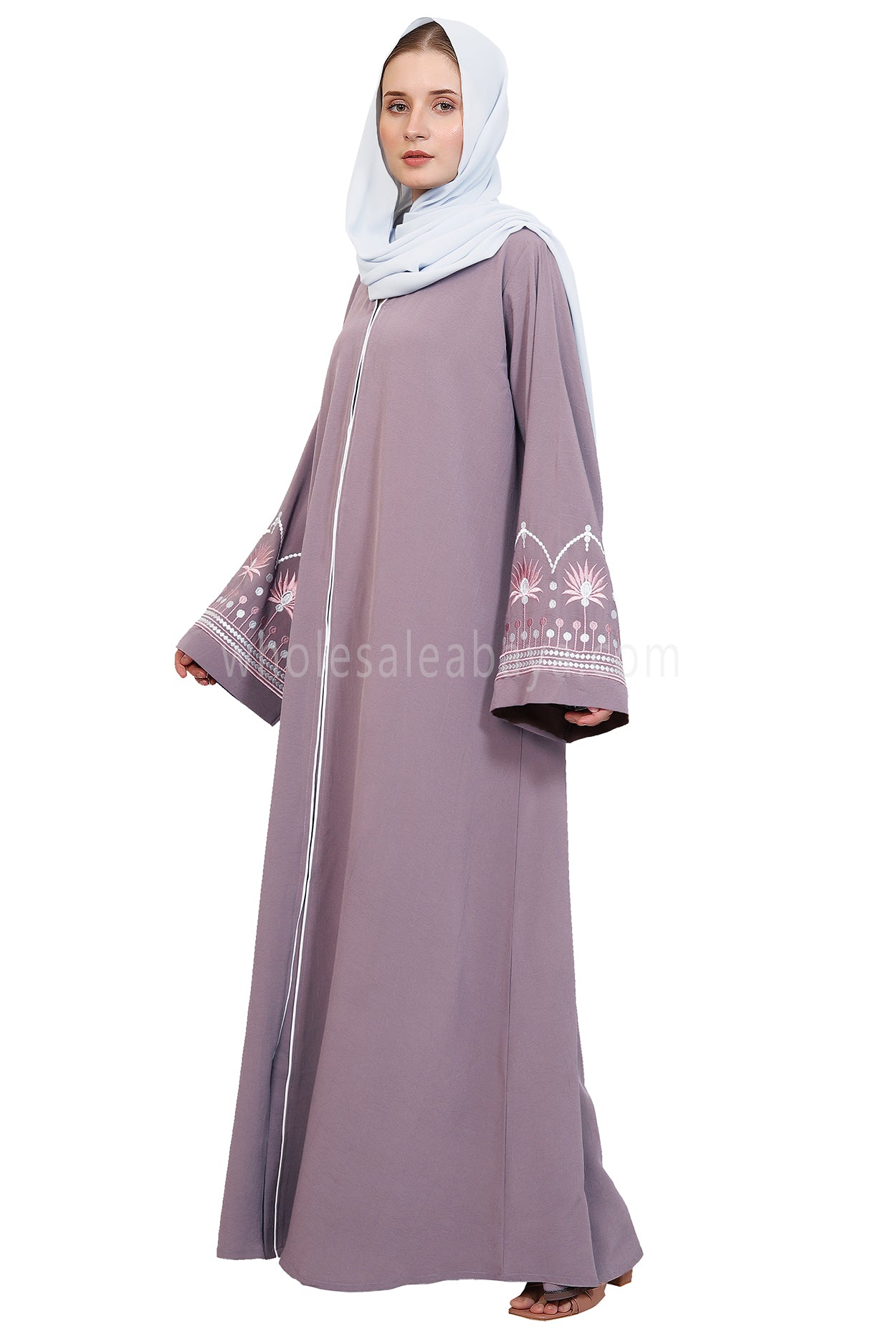 Open Abaya With Embroidered Sleeves 30527