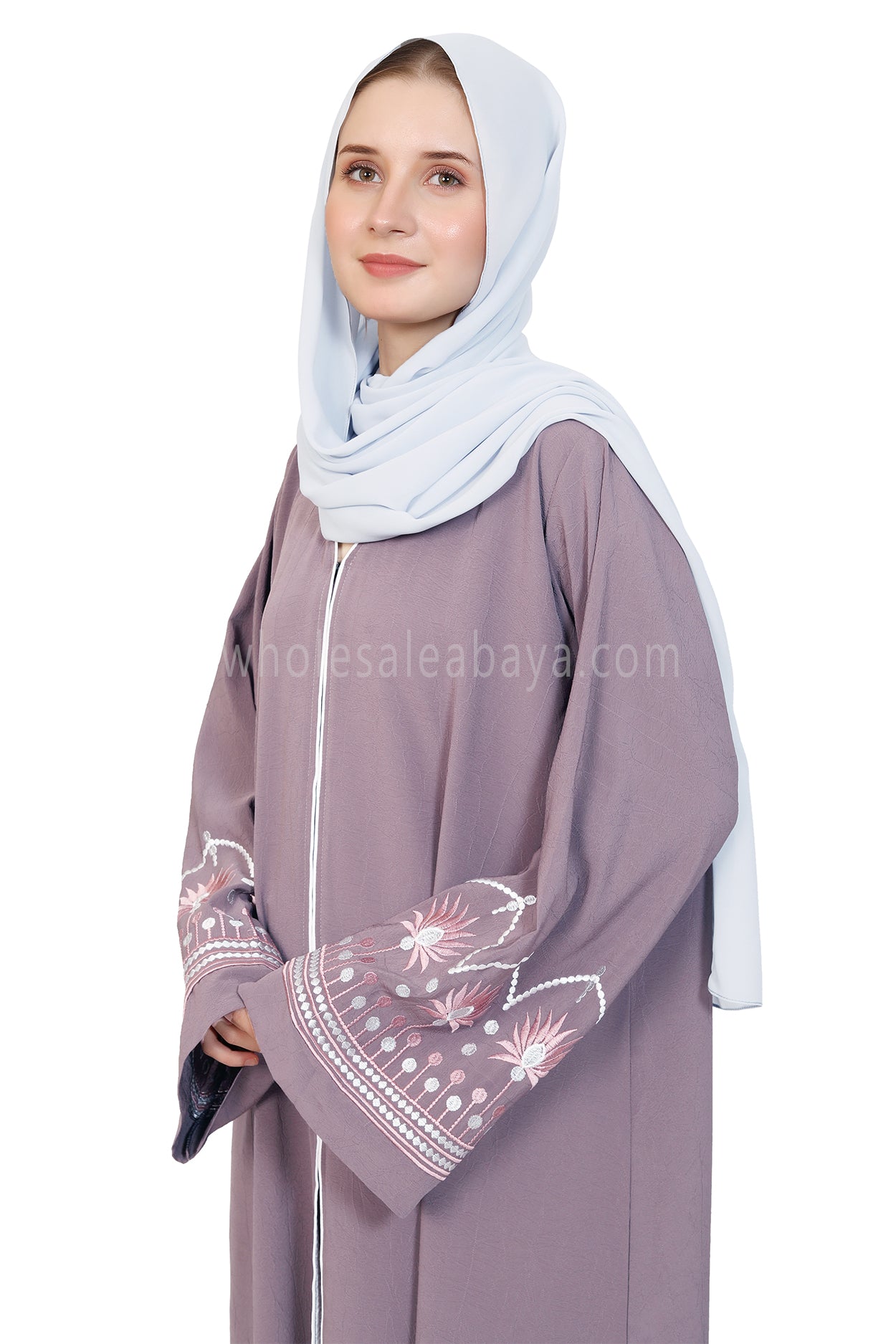 Open Abaya With Embroidered Sleeves 30527