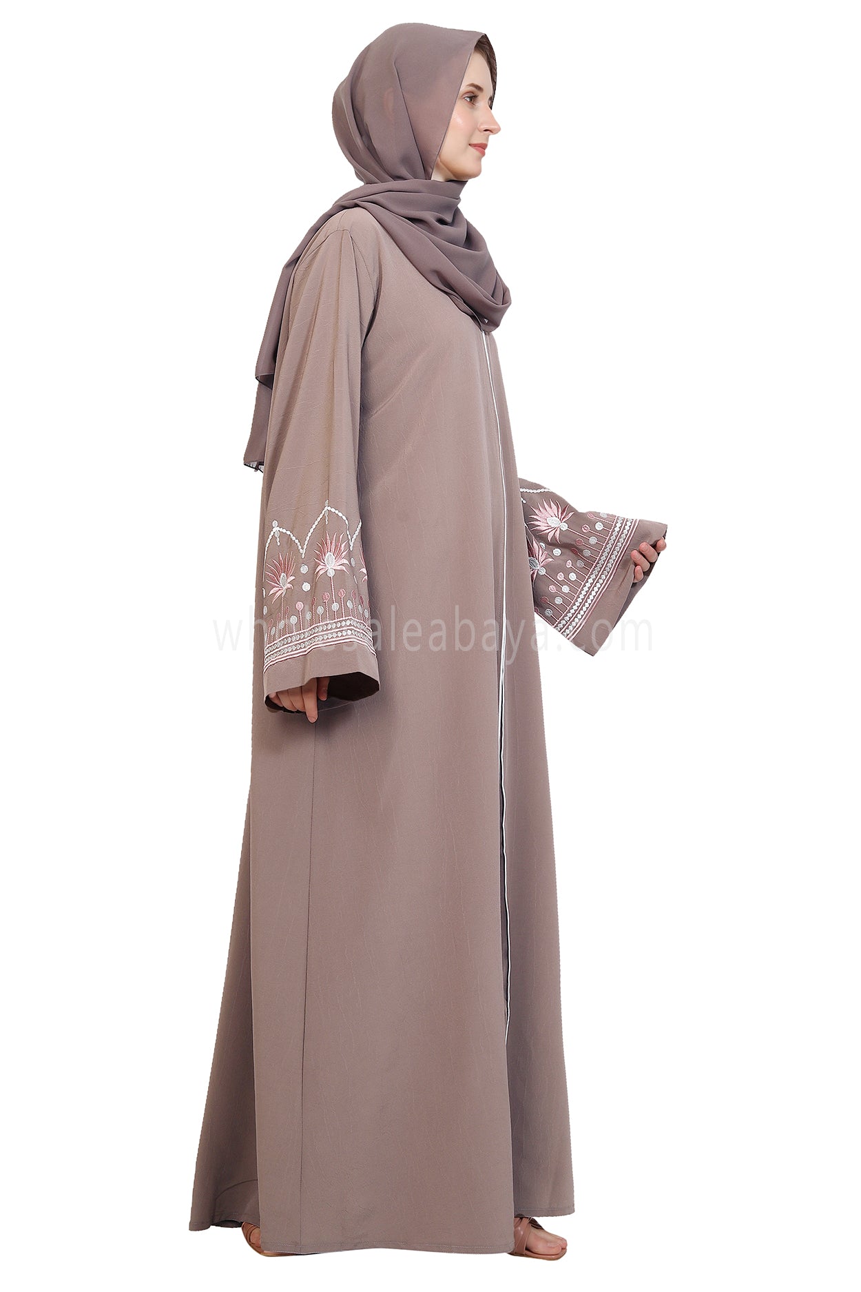Open Abaya With Embroidered Sleeves 30527
