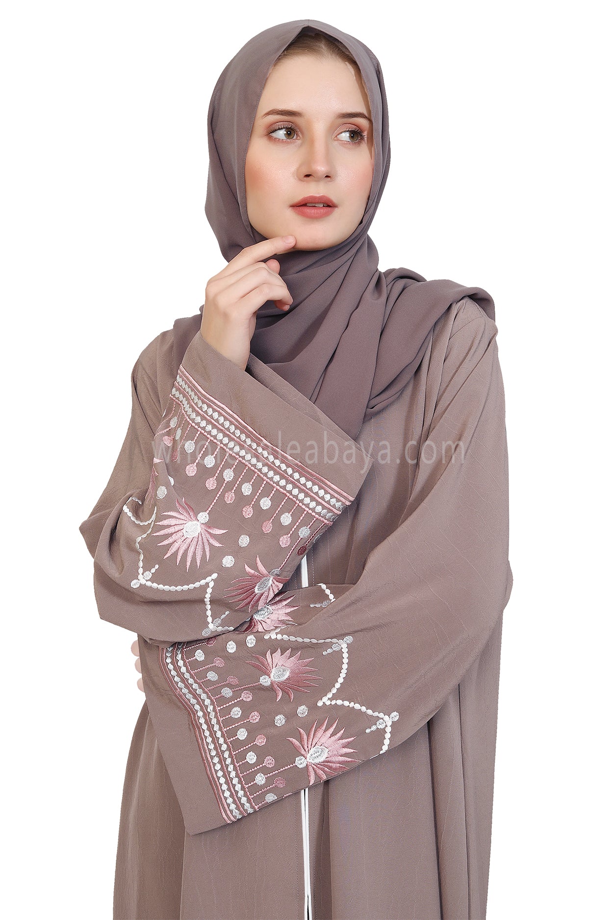 Open Abaya With Embroidered Sleeves 30527