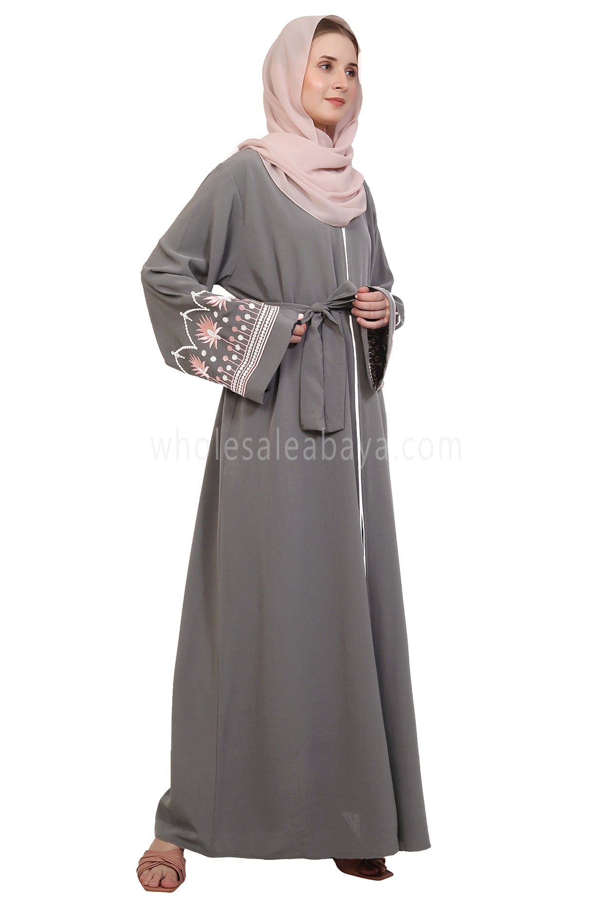 Open Abaya With Embroidered Sleeves 30527