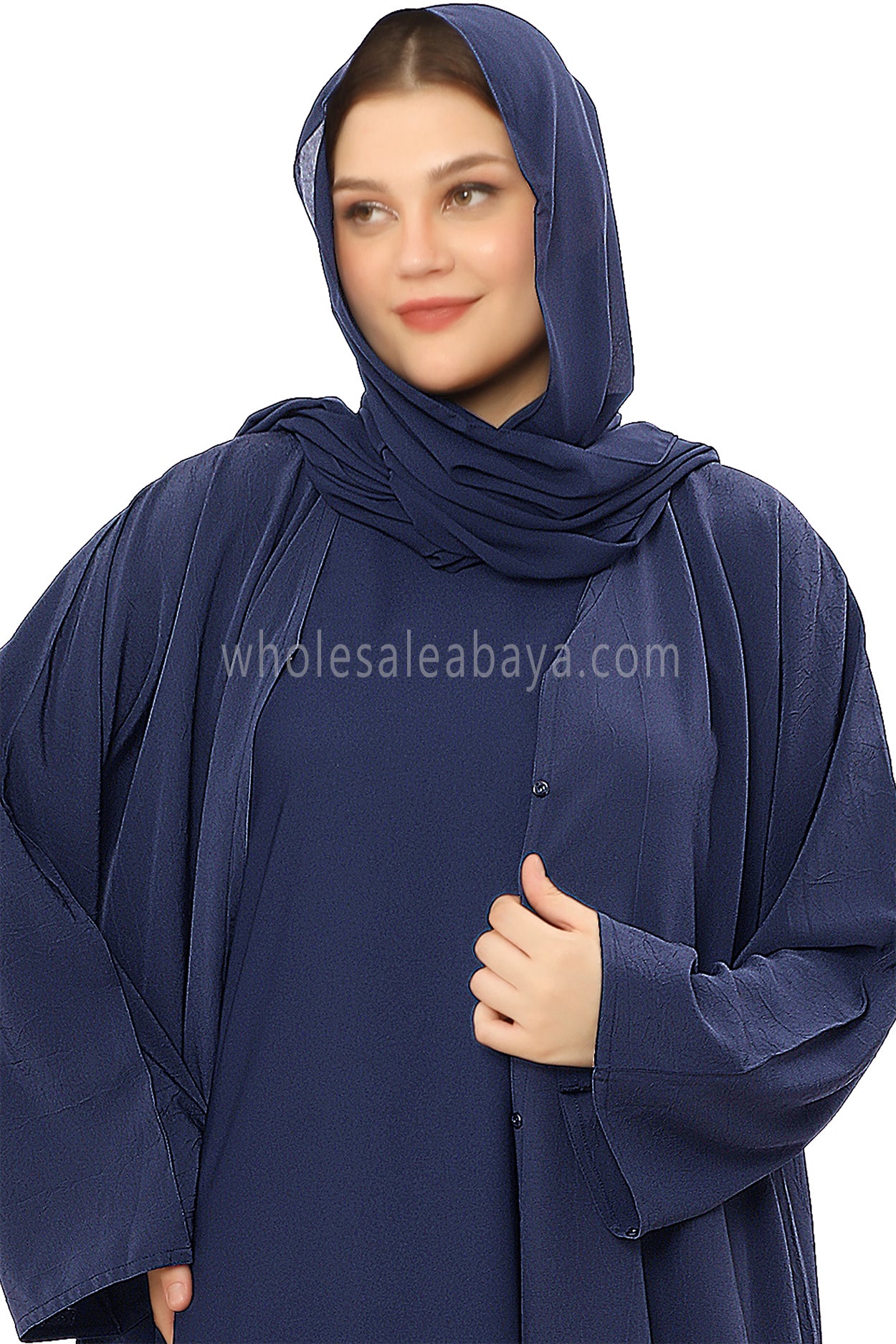 Front Open Abaya with Buttons Closure in Arwa Crush Crepe 30051 Smokey Blue