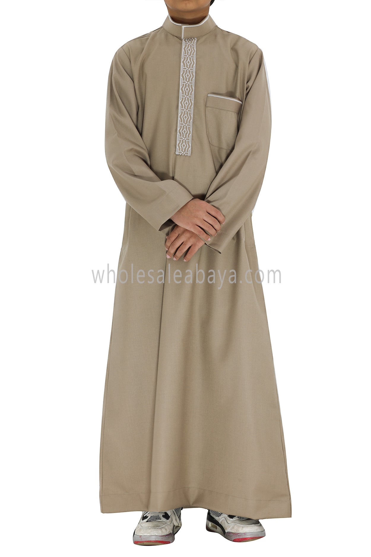 Boy's Elegant Collar Thoube With Embroidery Caramel Brown