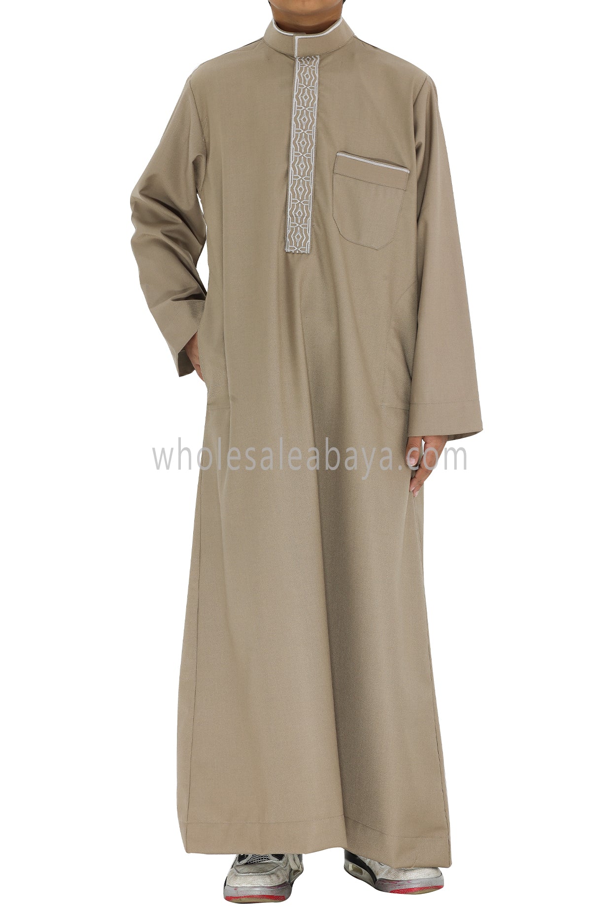 Boy's Elegant Collar Thoube With Embroidery Caramel Brown