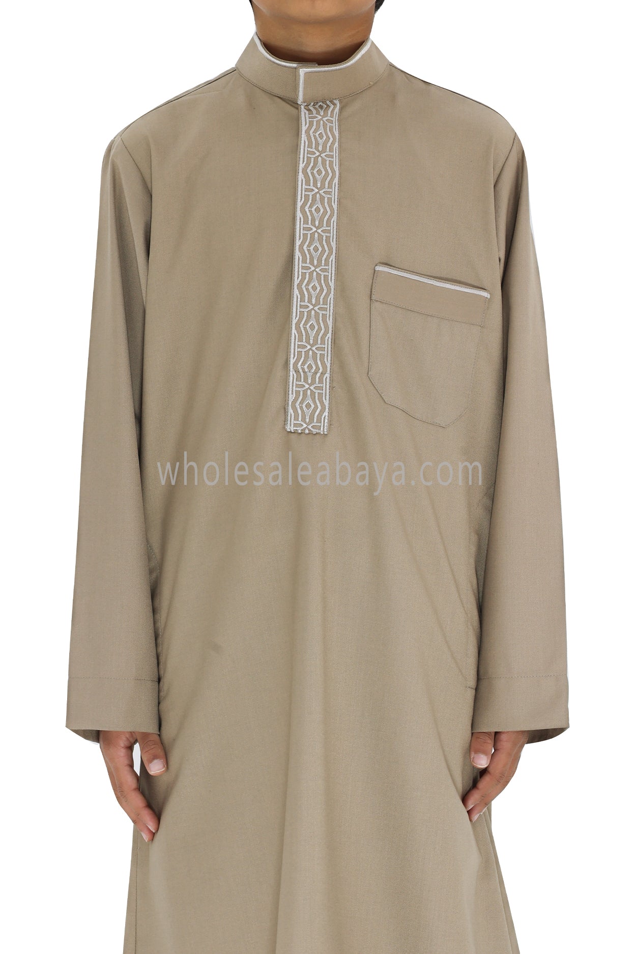 Boy's Elegant Collar Thoube With Embroidery Caramel Brown