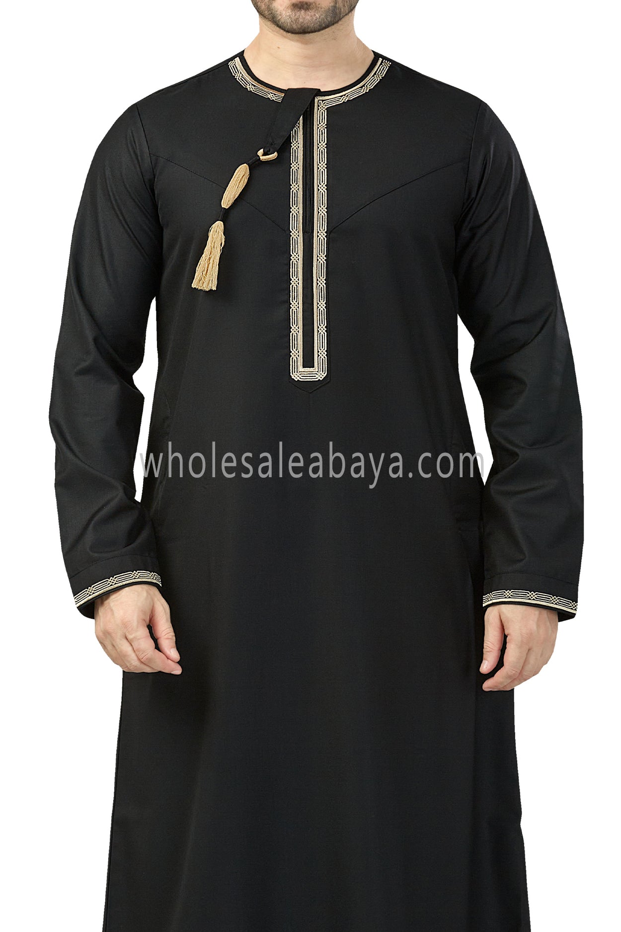 Premium Embroidered Omani Tassel Thoube Navy Black and Gold