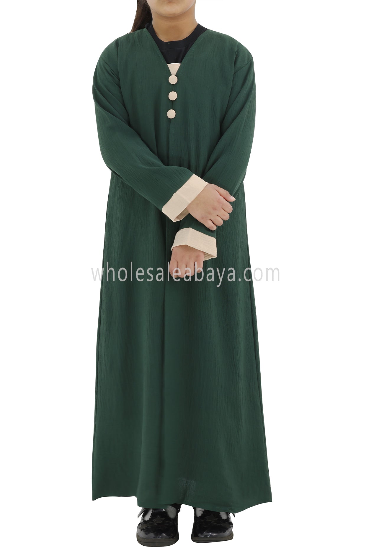 Girls 2 IN 1 Front Open Abaya With attached Inner Slip Dress Emerald Green