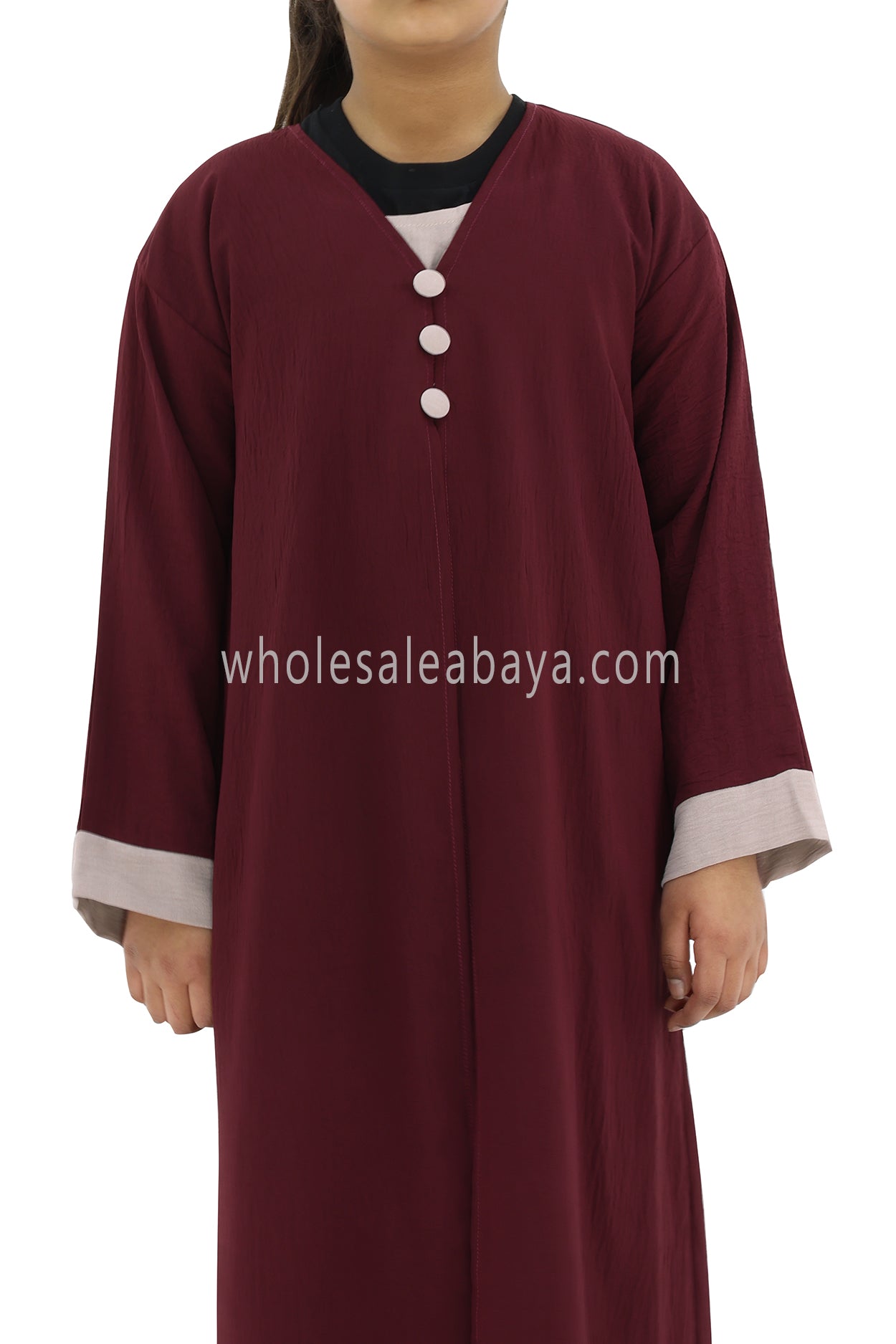 Girls 2 IN 1 Front Open Abaya With attached Inner Slip Maroon