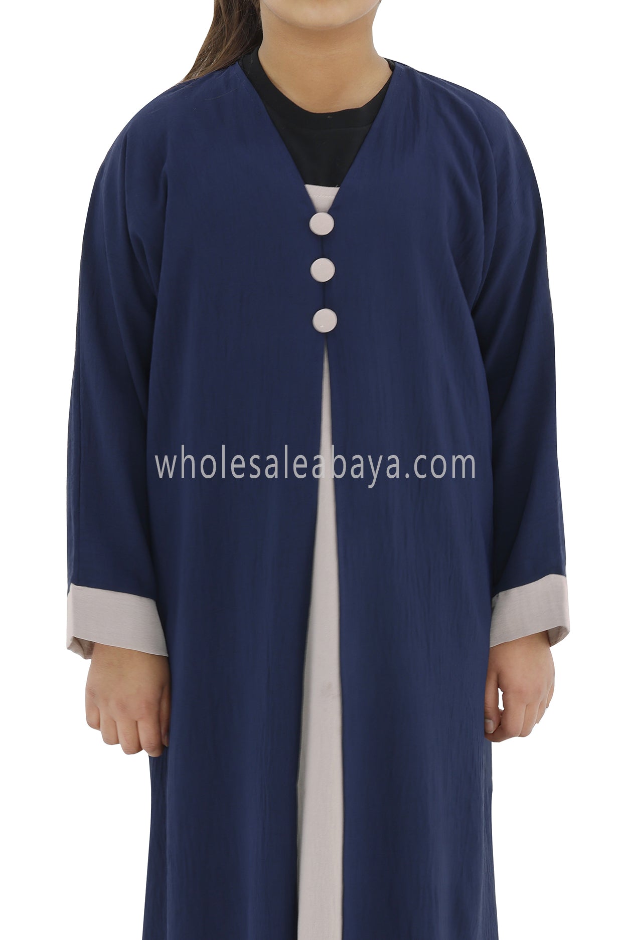 Girls 2 IN 1 Front Open Abaya With attached Inner Slip Dress Navy Blue