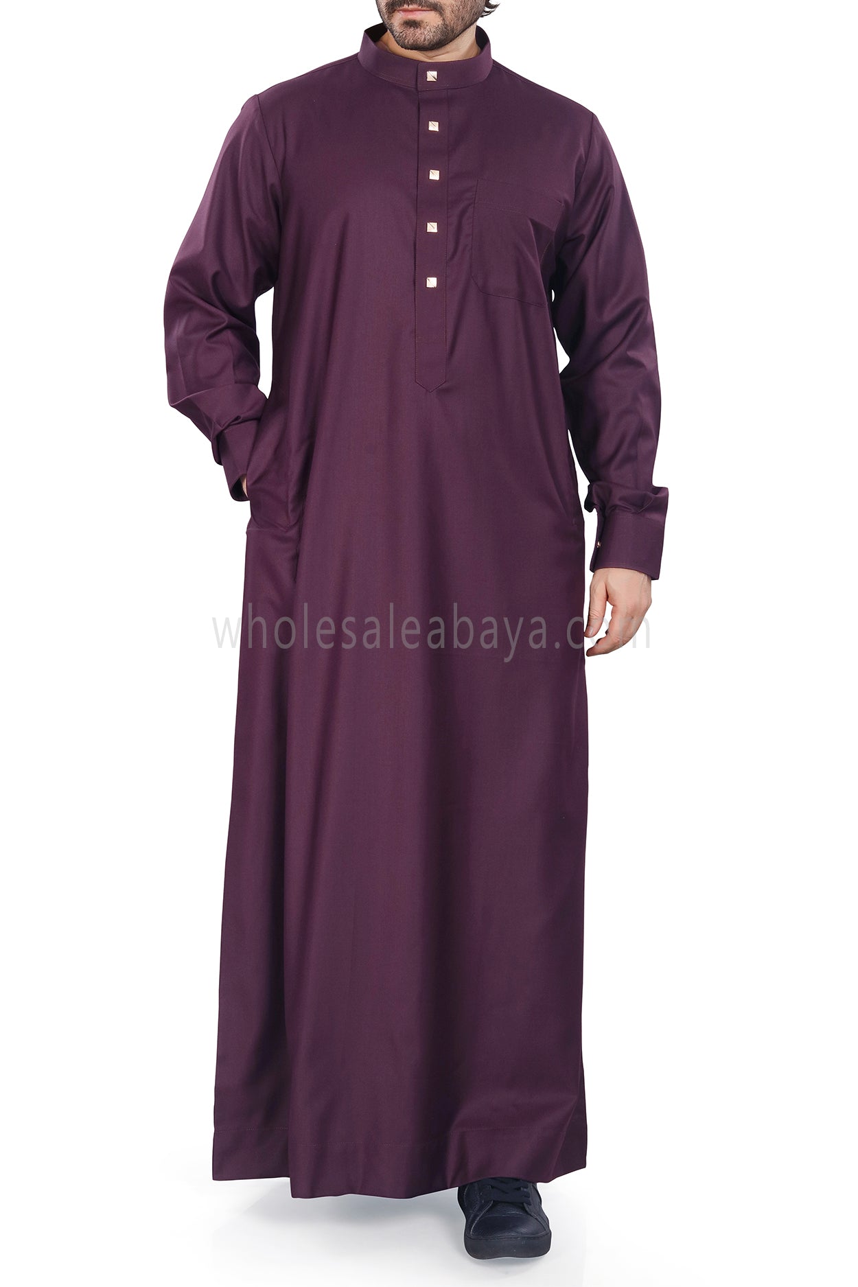 Plain Collar Thoube With Designer Buttons Burgundy