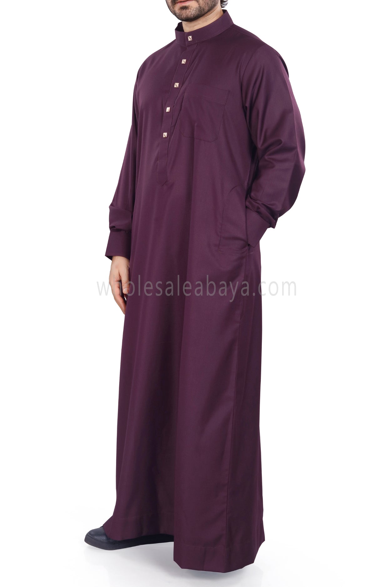 Plain Collar Thoube With Designer Buttons Burgundy