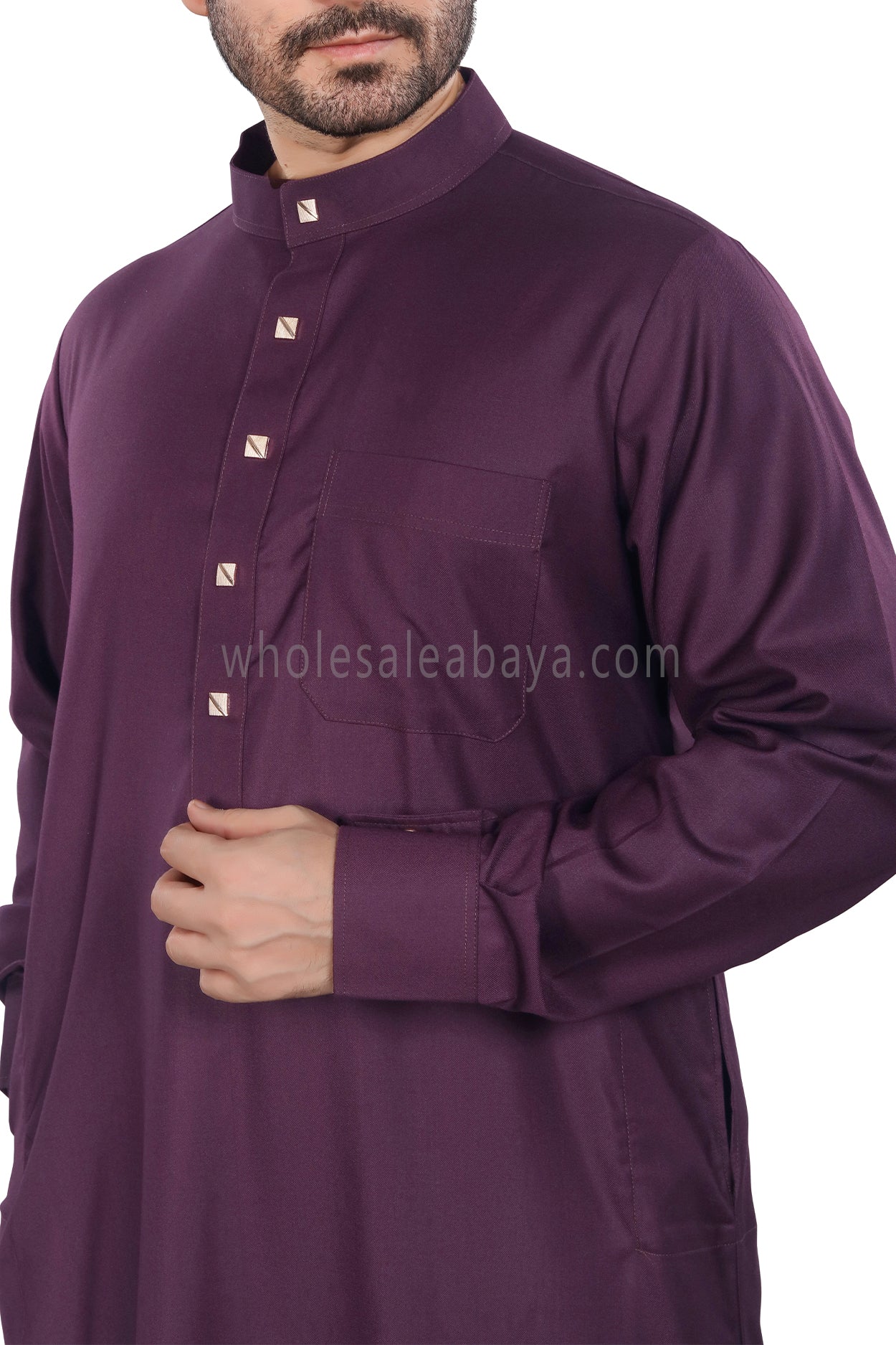 Plain Collar Thoube With Designer Buttons Burgundy