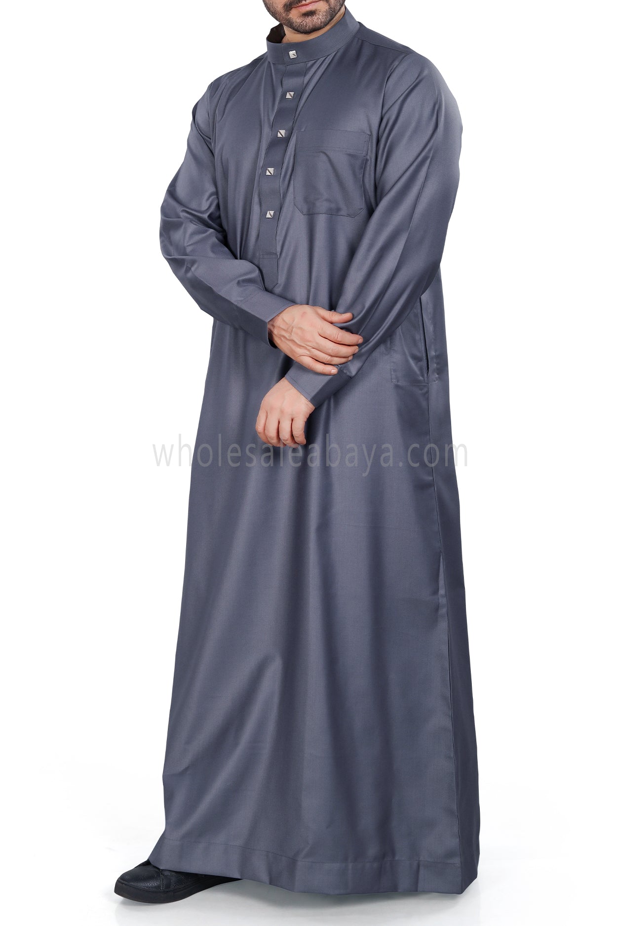 Plain Collar Thoube With Designer Buttons Dark Grey