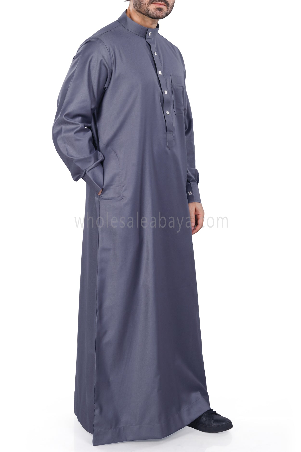 Plain Collar Thoube With Designer Buttons Dark Grey