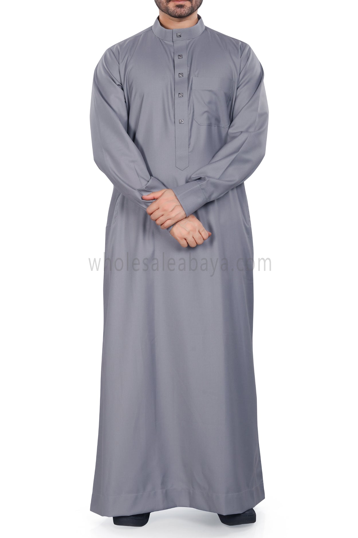 Plain Collar Thoube With Designer Buttons Light Grey