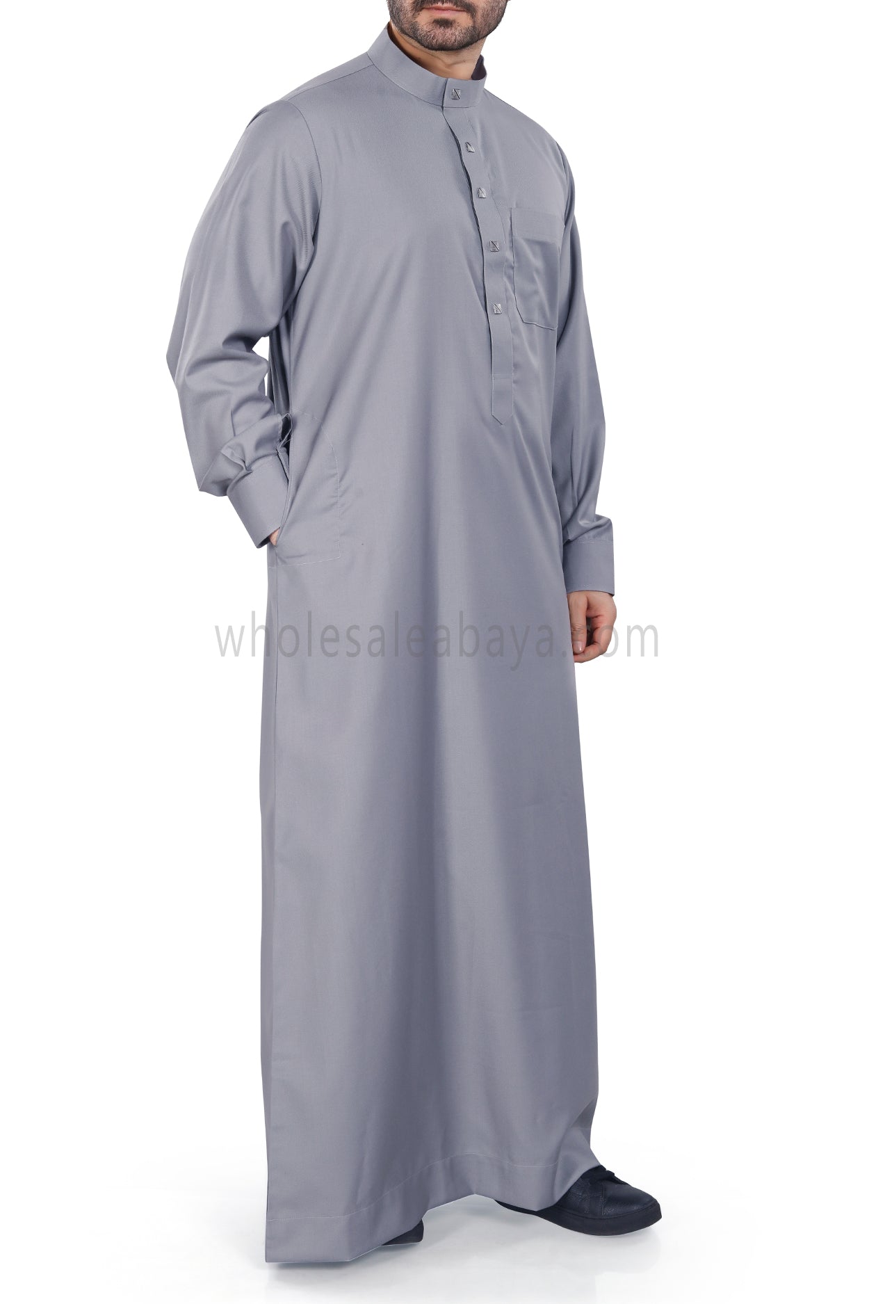 Plain Collar Thoube With Designer Buttons Light Grey