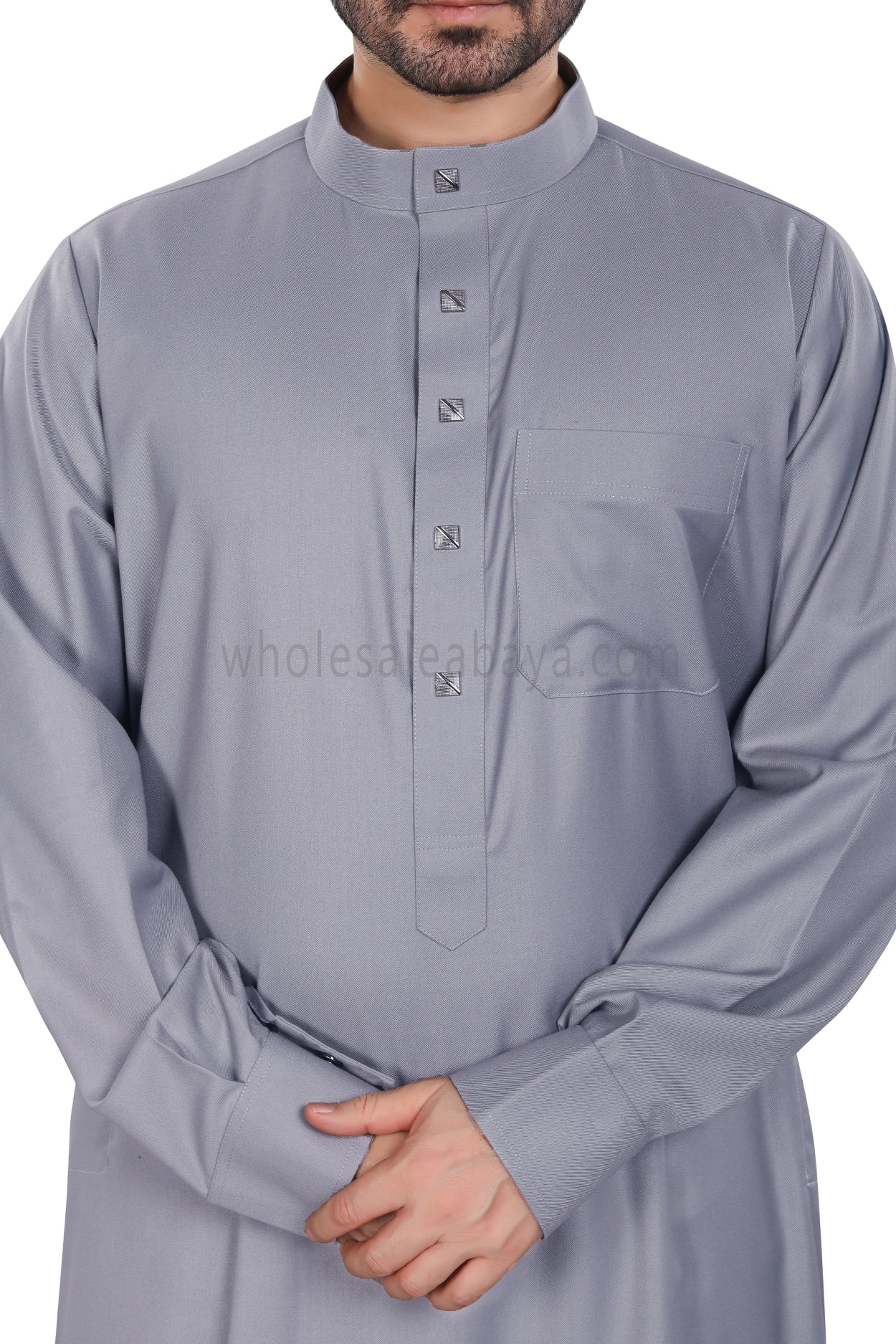 Plain Collar Thoube With Designer Buttons Light Grey
