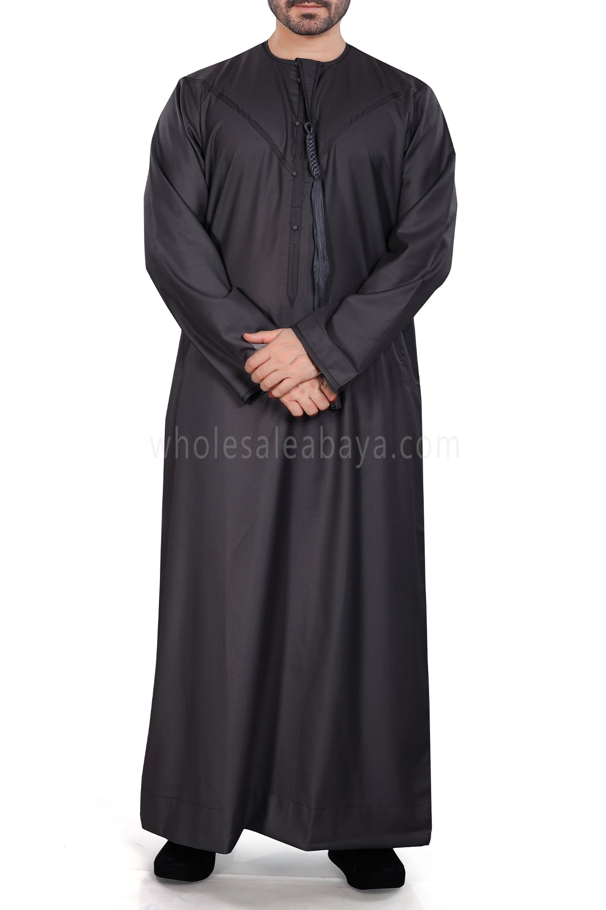 Men's Premium Emirati Thoube With Zip & Tassel Charcoal Grey